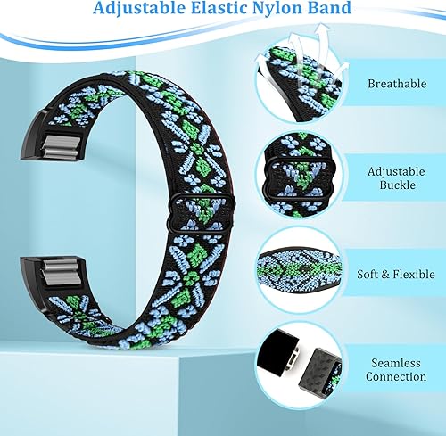Miniatura 5 de Bandas elásticas compatibles con Fitbit Charge 2, correa de repuesto ajustable elástica de nailon suave Solo Loop para Fitbit Charge 2, mujeres