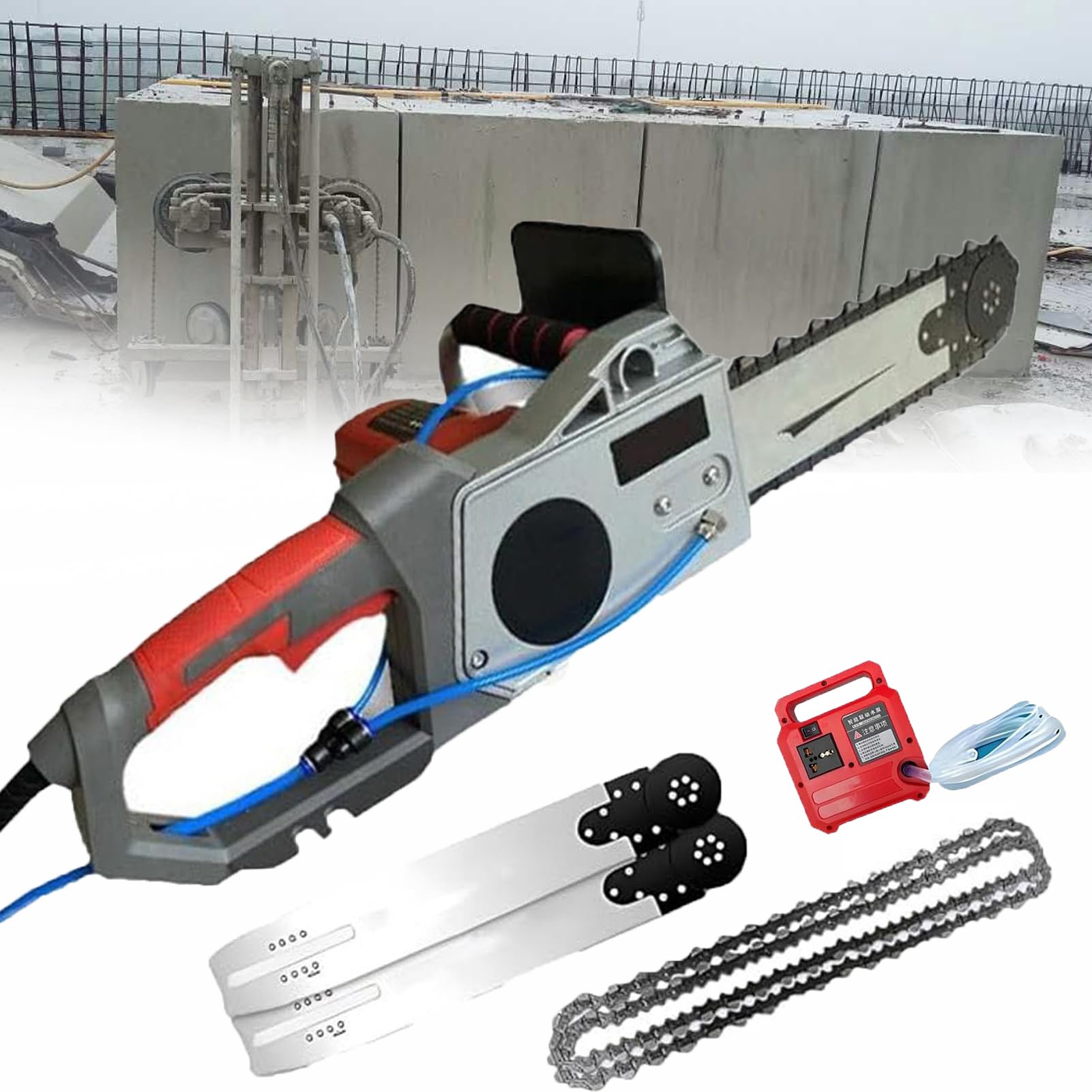 5800/6500W Cortadora de Muros | Motosierra eléctrica para muros | Motosierra de Mano con Bomba De Agua, 2 Cadenas Y 2 Barras Guía para Cortar Hormigón, Corrugadas