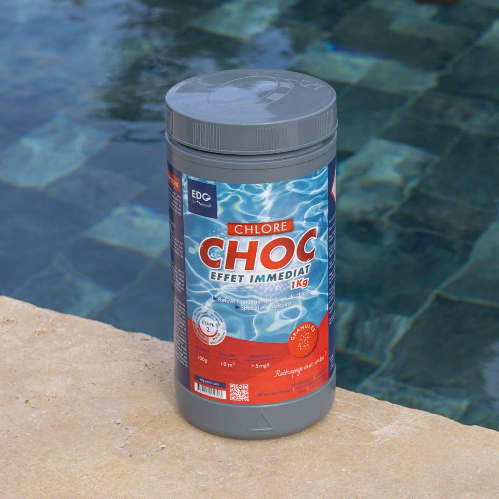 EDG EDENEA - Chlore Choc (Chlore Rapide) Piscine - Spécial Eau Verte - Effet Immédiat - Granulés - Boite 1 kg - Gamme by Aqualux