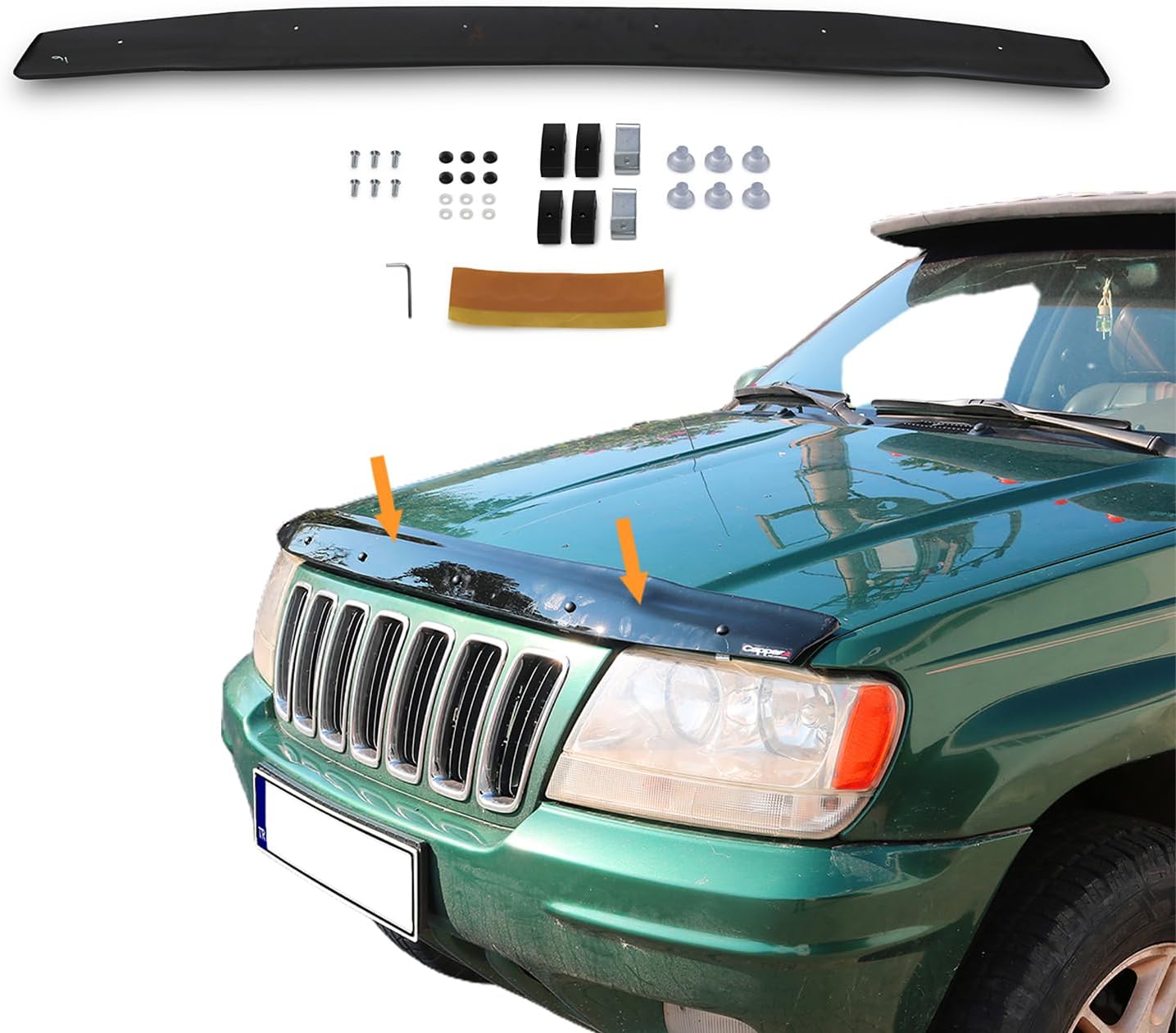Front Hood Deflector Bugflector/Bug Shield Compatible with Jeep Grand Cherokee 1999-2004, Low Profile Hood Protector, ABS Bug Guard Design, Auto Exterior Accessories, Black