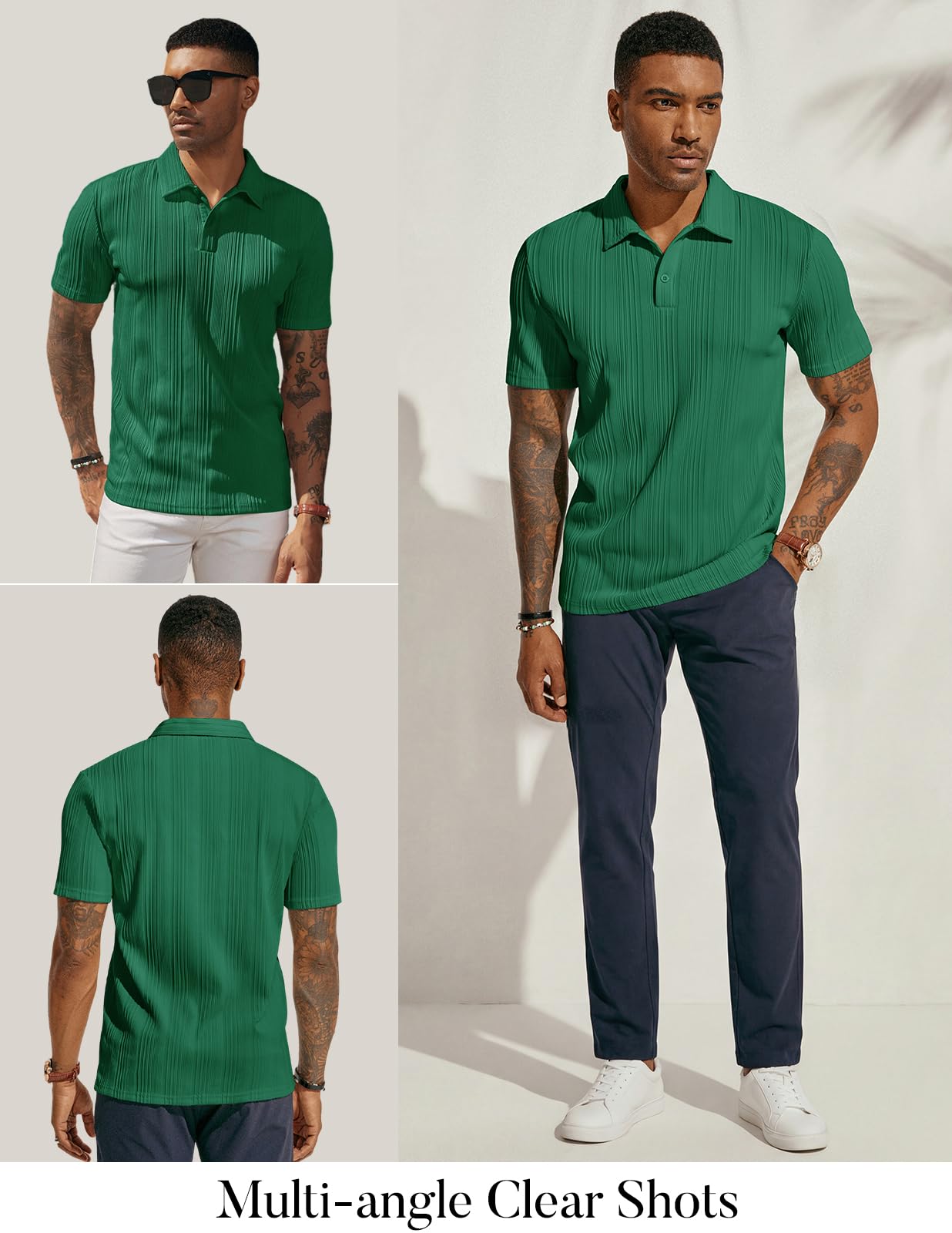 PJ PAUL JONES Polo de punto texturizado para hombre, ajuste regular, elástico, para golf