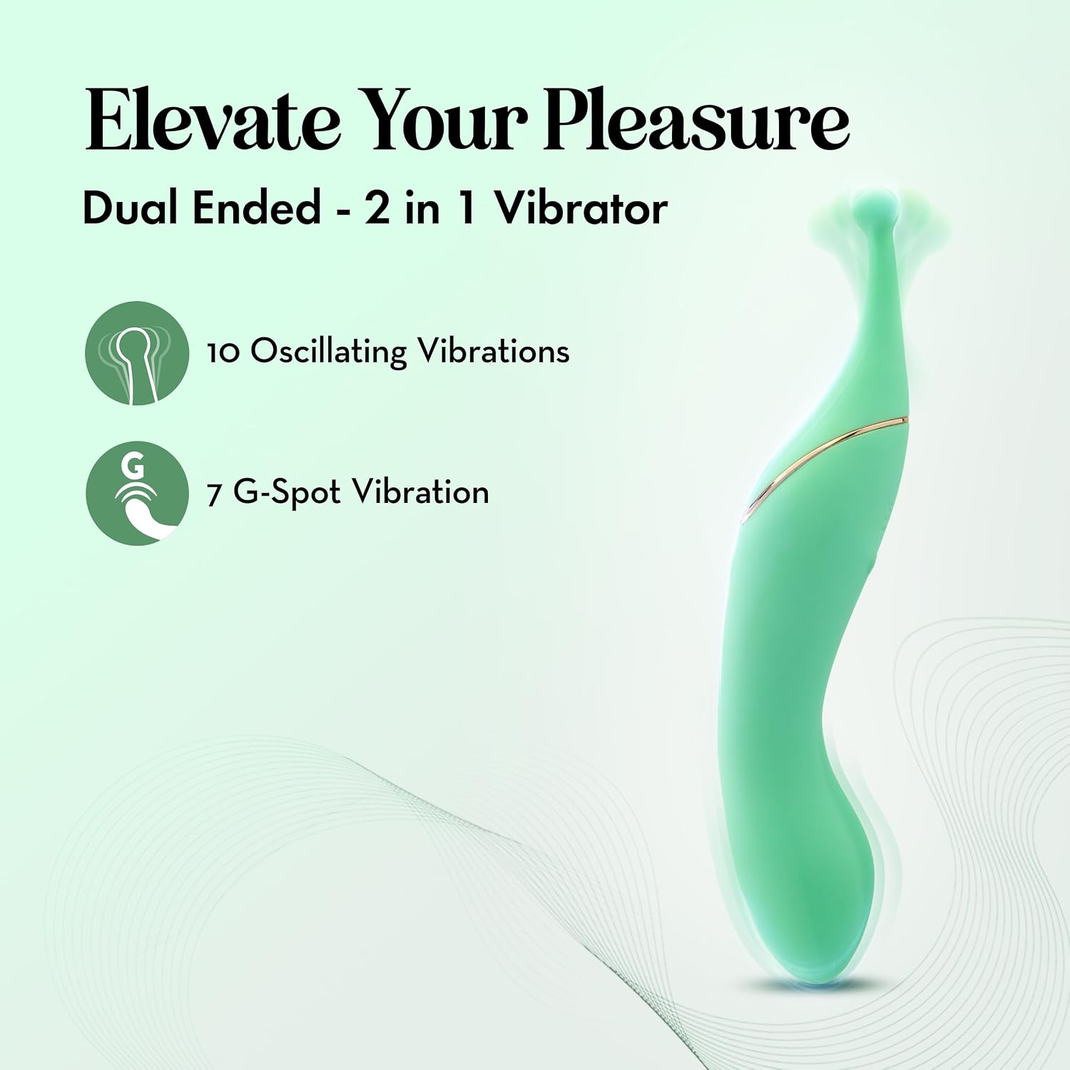 Blush Novelties Collection Stella 7" Vibrator ~ Clitoral G Spot Vibrating Sex Toys ~ Dual-Ended 10 Vibration Modes ~ Waterproof Ultra Smooth Silicone Wand for Adult Women Luxury Sex Stimulator ~ Green