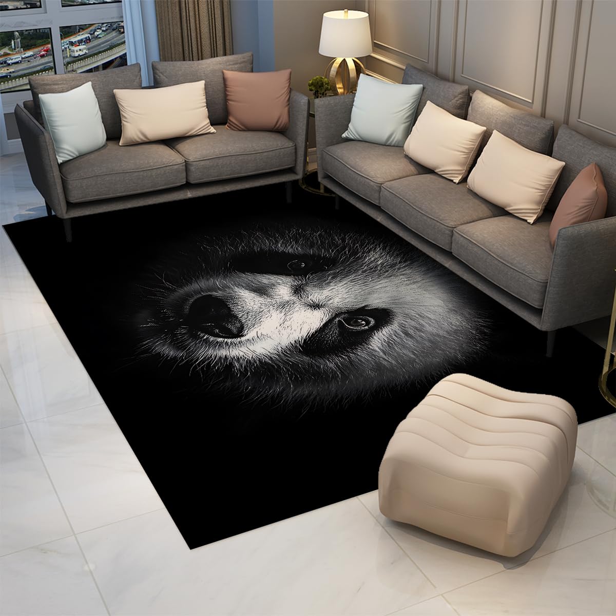 Dywan do pokoju dziecięcego, 120 x 180 cm, dywan powierzchniowy, nadający się do prania, czarno-biały wzór pandy, śliczne dywany, antypoślizgowy, dzikie zwierzęta, leśne zwierzątko, głęboki