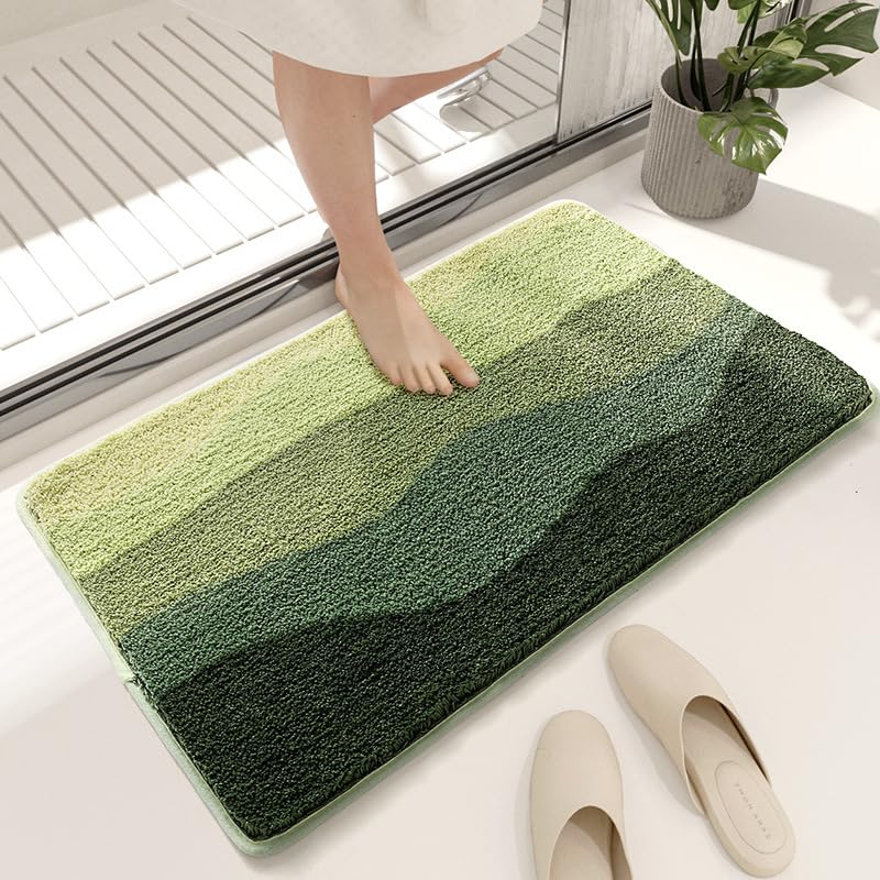 Badezimmermatte rutschfest 50X80Cm Grün Badematte Rutschfester,Badteppich Machine Washable for Shower, Bath and Toilet,Mikrofaser,Schnelltrocknende,Antibakteriell