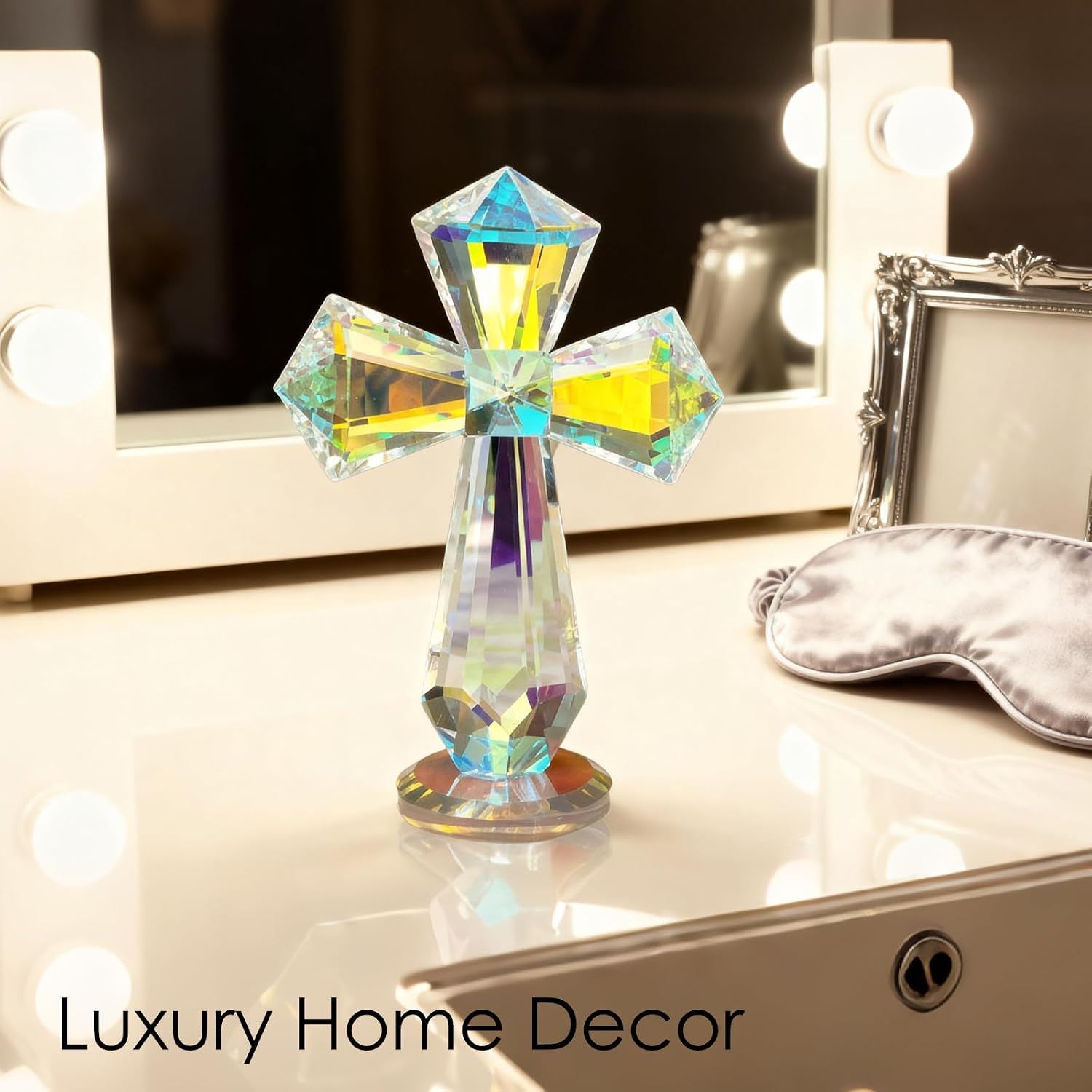REIKOMO Crystal Cross Figurine – Clear Standing Cross for Home Decor, Wedding Decoration, Prayer, and Inspirational Display (Colorful) image 4