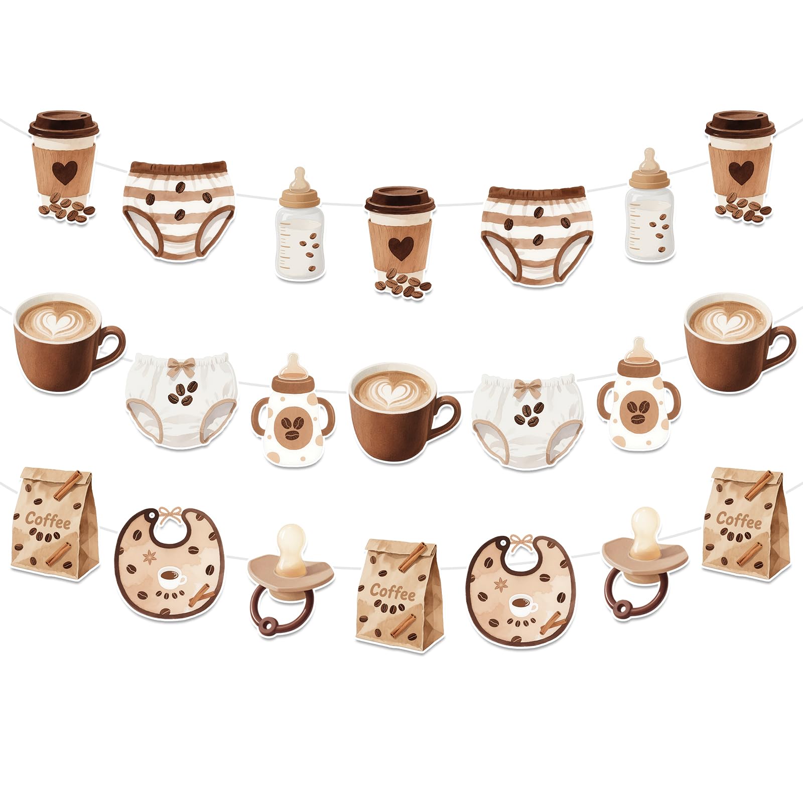 3Pcs Coffee Themed Baby Shower Decorations A Baby is Brewing Bunting Neutral Coffee Nappy Party Garland for Gender Reveal Mum to Be Celebrations Baby Shower Party Supplies