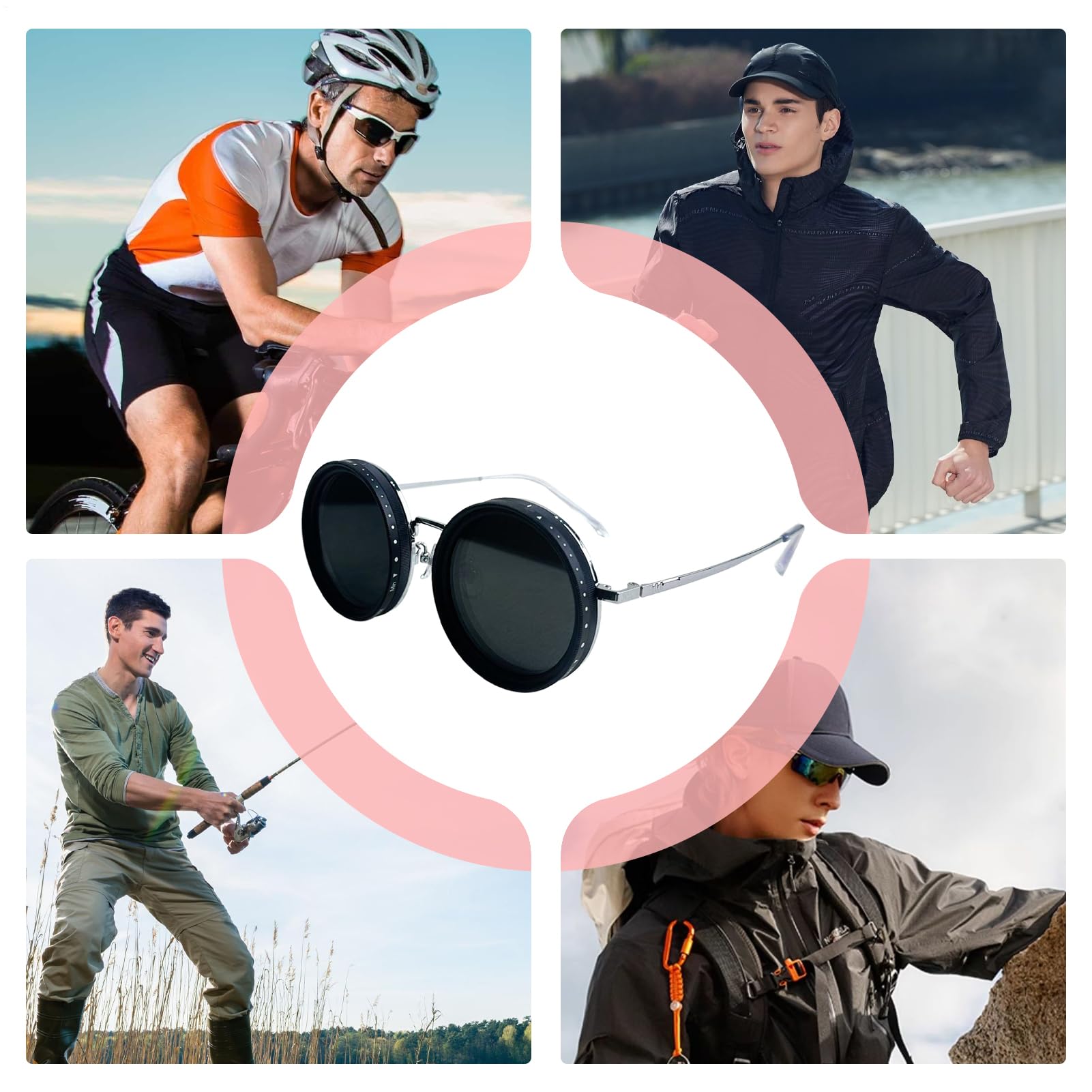 Occhiali da sole polarizzati arrotondati, 1-9 marce, regolabili, con lenti con filtro ND, occhiali da sole rotondi antiriflesso da uomo, per guida, spiaggia, pesca, escursionismo e sport