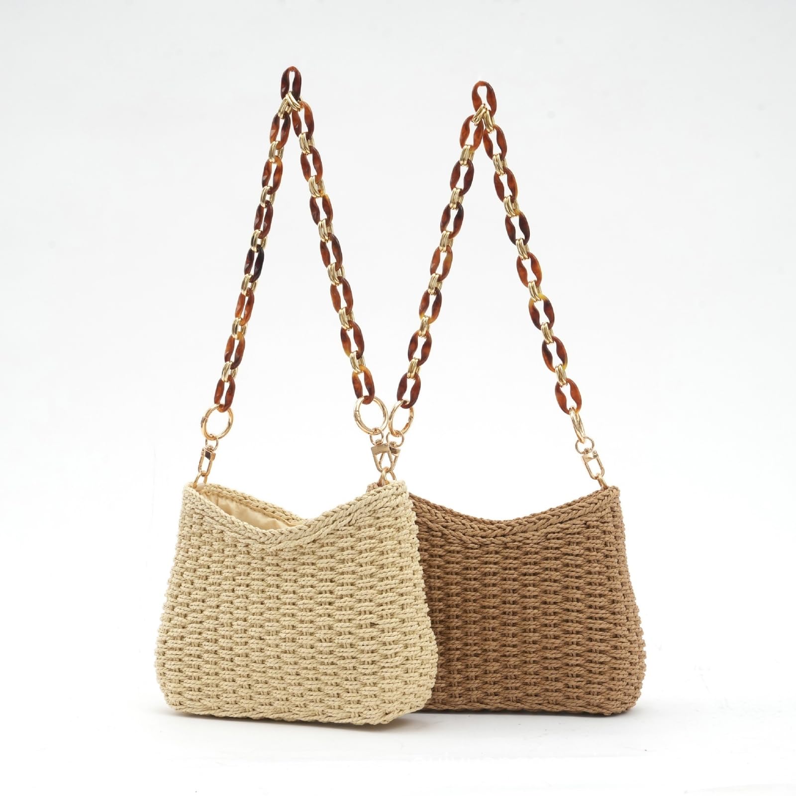Borsa Spalla Paglia Tessuta Retro di per I Pendolari Borse da Donna Nuovo Resort Estivo Tessuto Spiaggia Piccola Catena A Spalla-beige-27x19x7cm