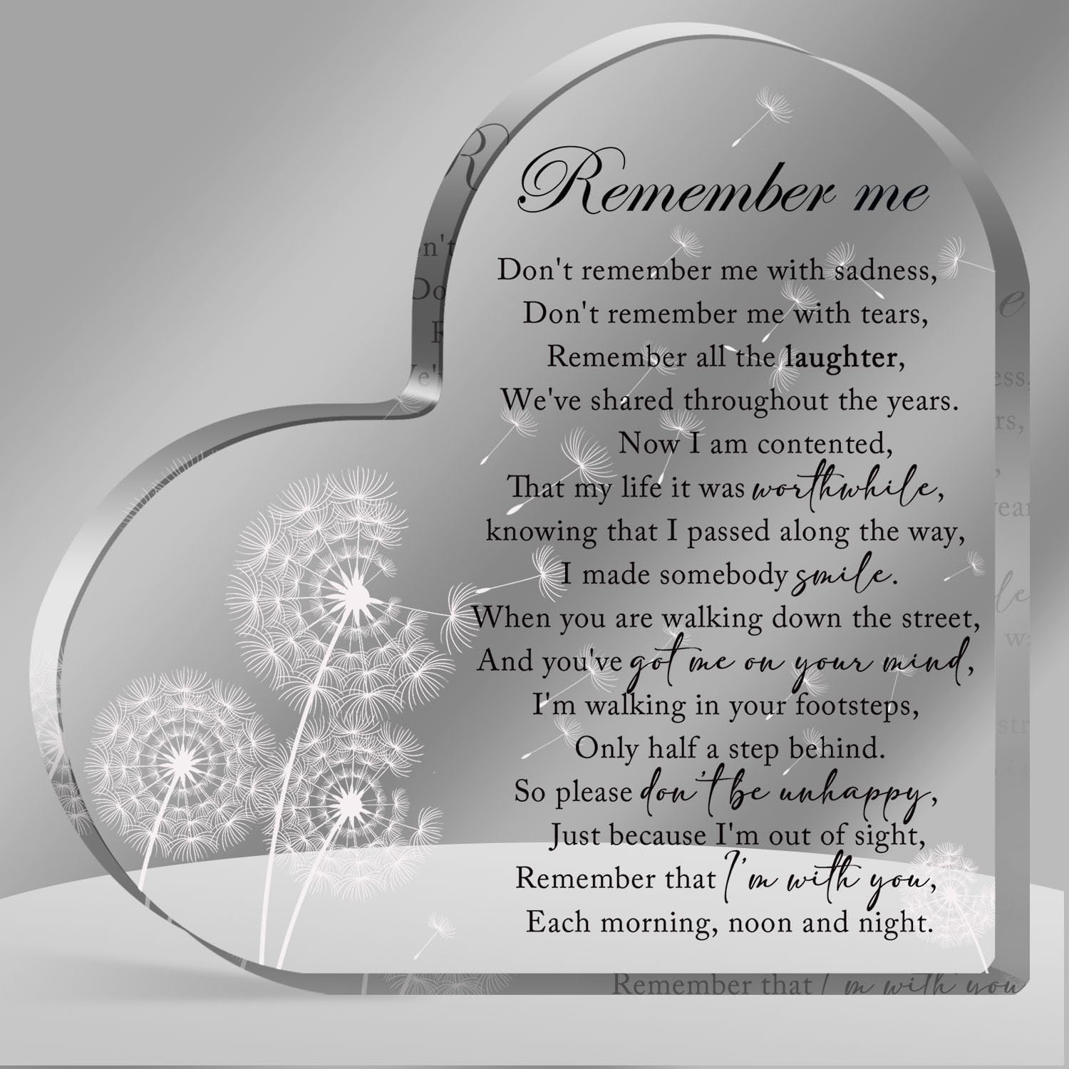 Bdrkldc Heart Acrylic8 Remember Me Sympathy Heart Acrylic Plaque Acrylic Sign For Office Desk Table Shelf Gift For Mom Dad Loss Of Mother Father Husband Son Remembrance 3.9X3.9 Inch