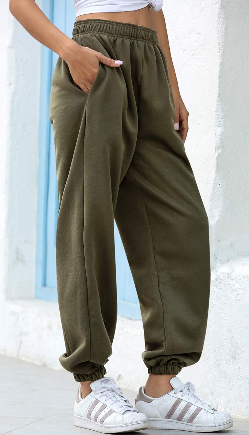 chouyatou Women's Sports High Waisted Loose Baggy Fleece Gym Jogger Sweatpants with Pocket - Image 3