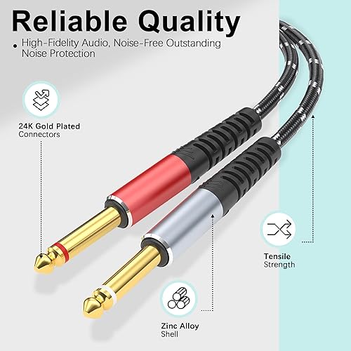 Miniatura 5 de Lightning a Dual 0.250 in 1/4" TS Mono Stereo Y-Cable Splitter,3 en 1 a doble 1/4 pulgadas Cable de audio compatible con smartphones, computadoras