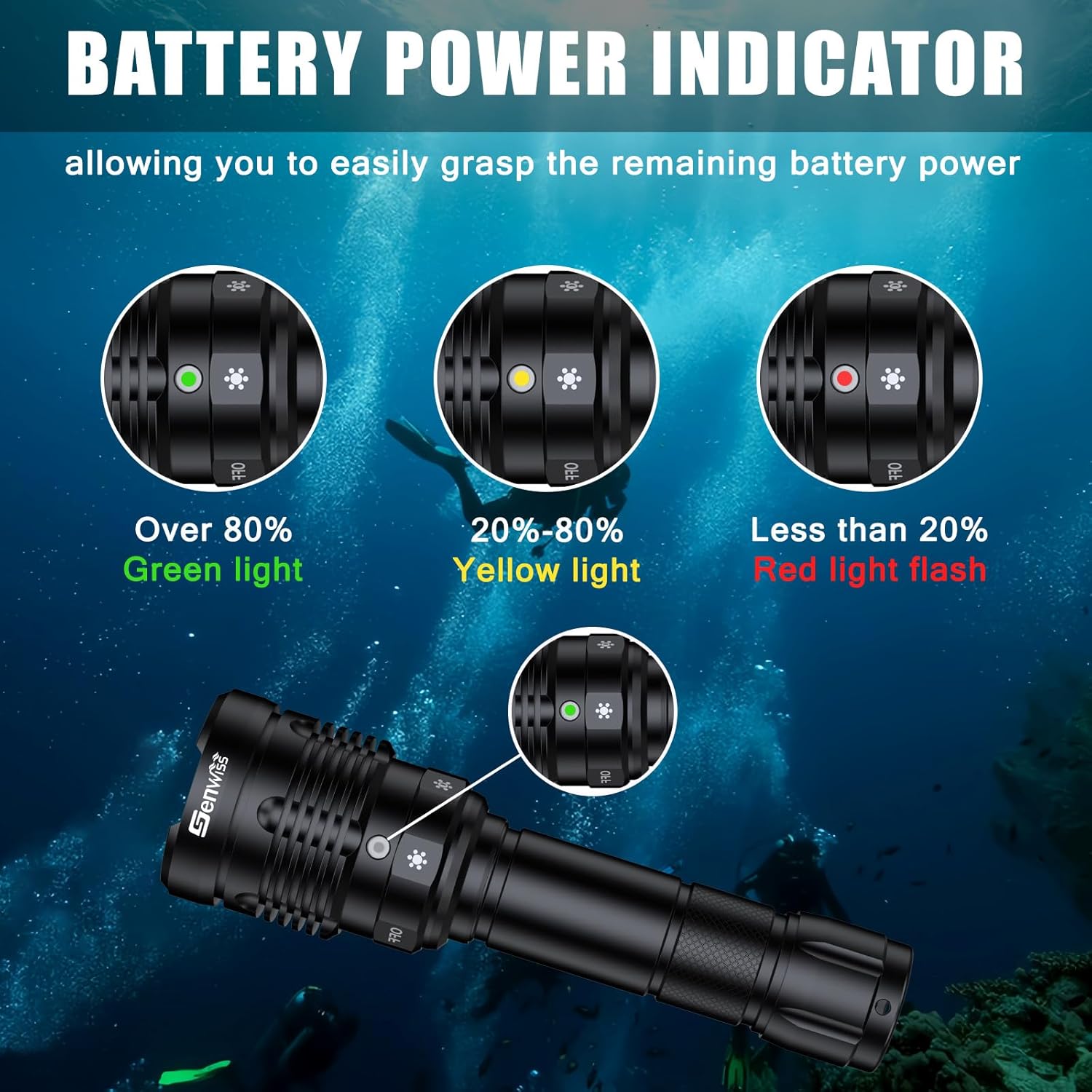 Genwiss Diving Torch Battery Power Indicator