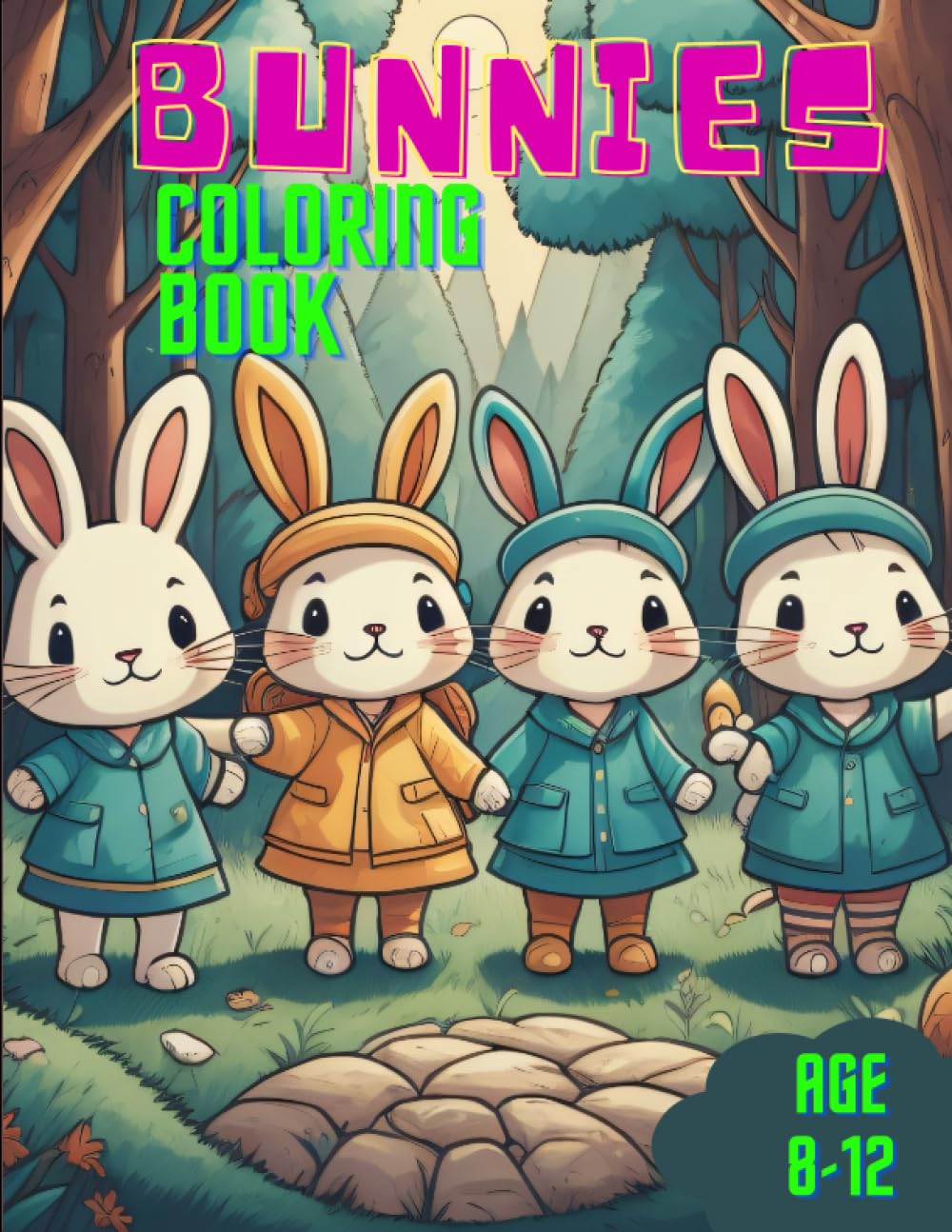 Bunnies Coloring Book: Bunnies coloring book for kids age 8-12