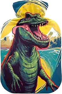 Wajiw Hot Water Bottle with Cover 2L Warm Water Bottle for Hot and Cold Compress Hot and Cold Therapies,Hand Feet Warmer,Dinosaur