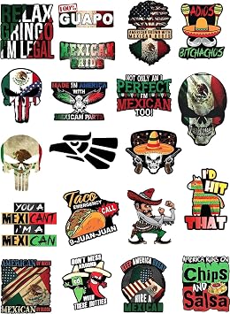 20 Mexican Stickers - Calcomanias Mexicanas para Carro 100% Vinyl Mexico Stickers - Funny Decals for Hardhat, Construction, Laptop, Water Bottle or Lunchbox. Pegatinas Cascos. Calcomanias para Autos