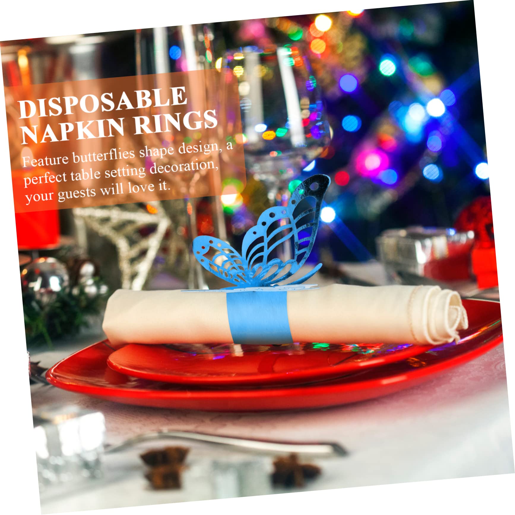 PRETYZOOM 150 STK Butterfly-Serviettenschnalle Dekoration Weihnachten türdeko Weihnachten weihnacjtsdeko dekoweihnachten Schmetterlinge Serviettenring Serviettenringe Perlenpapier Blue