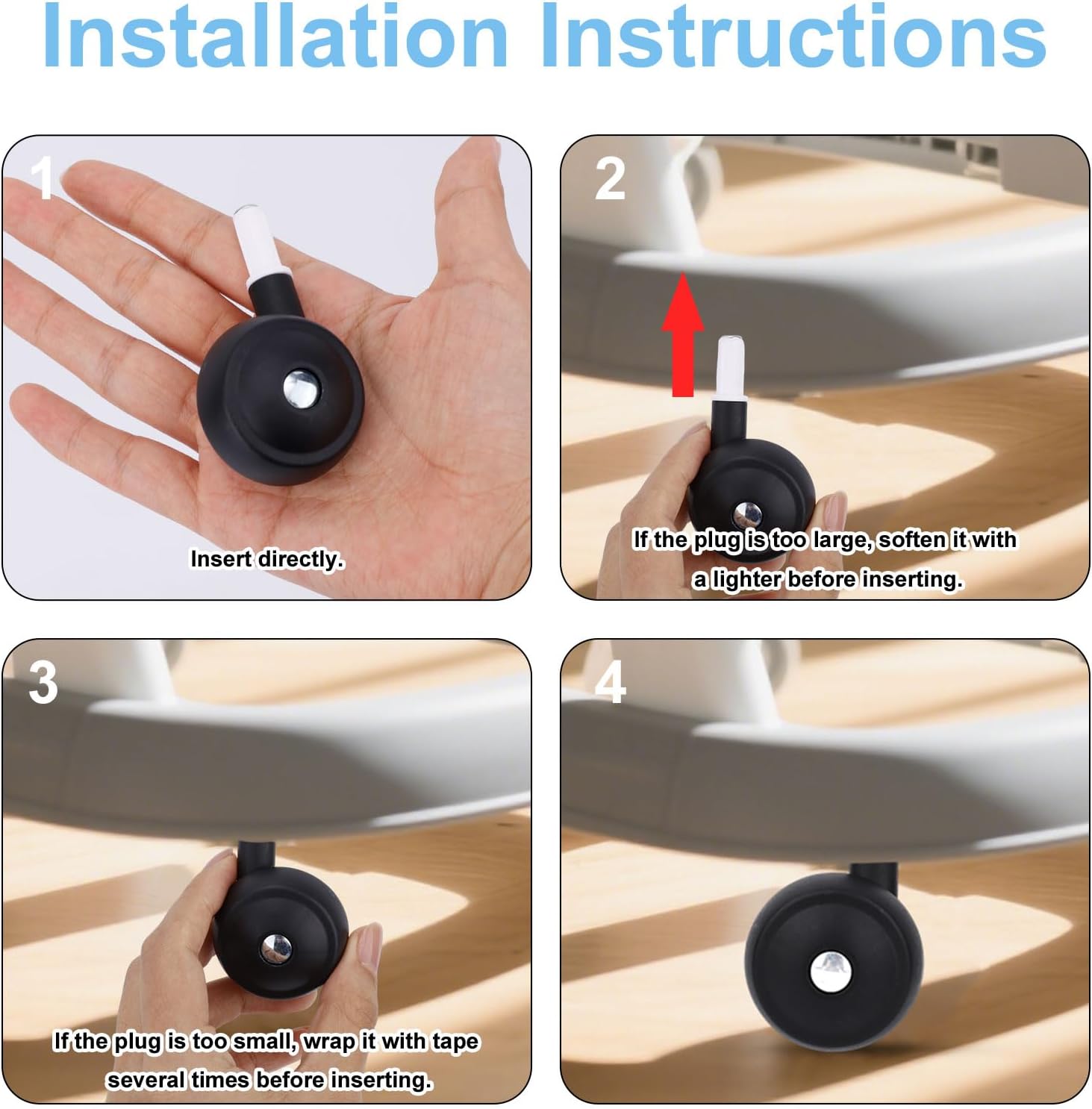 4pcs Baby Walker Replacement Wheels, Black Universal Casters Parts for Strollers & Learning Walkers Easy Install Learning Walker Accessories image 5