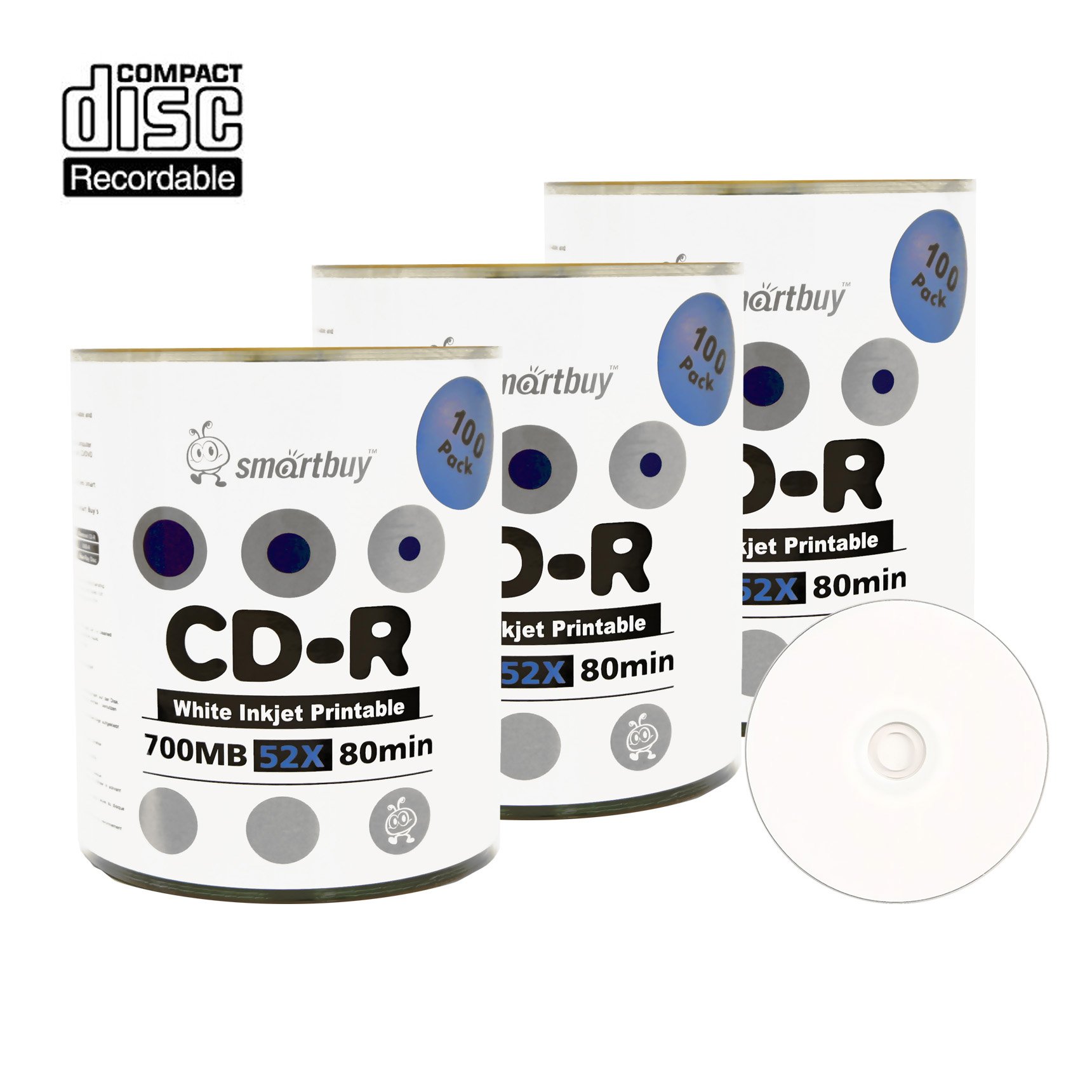 Snapklik.com : Smartbuy 700mb/80min 52x CD-R White Inkjet Hub Printable ...