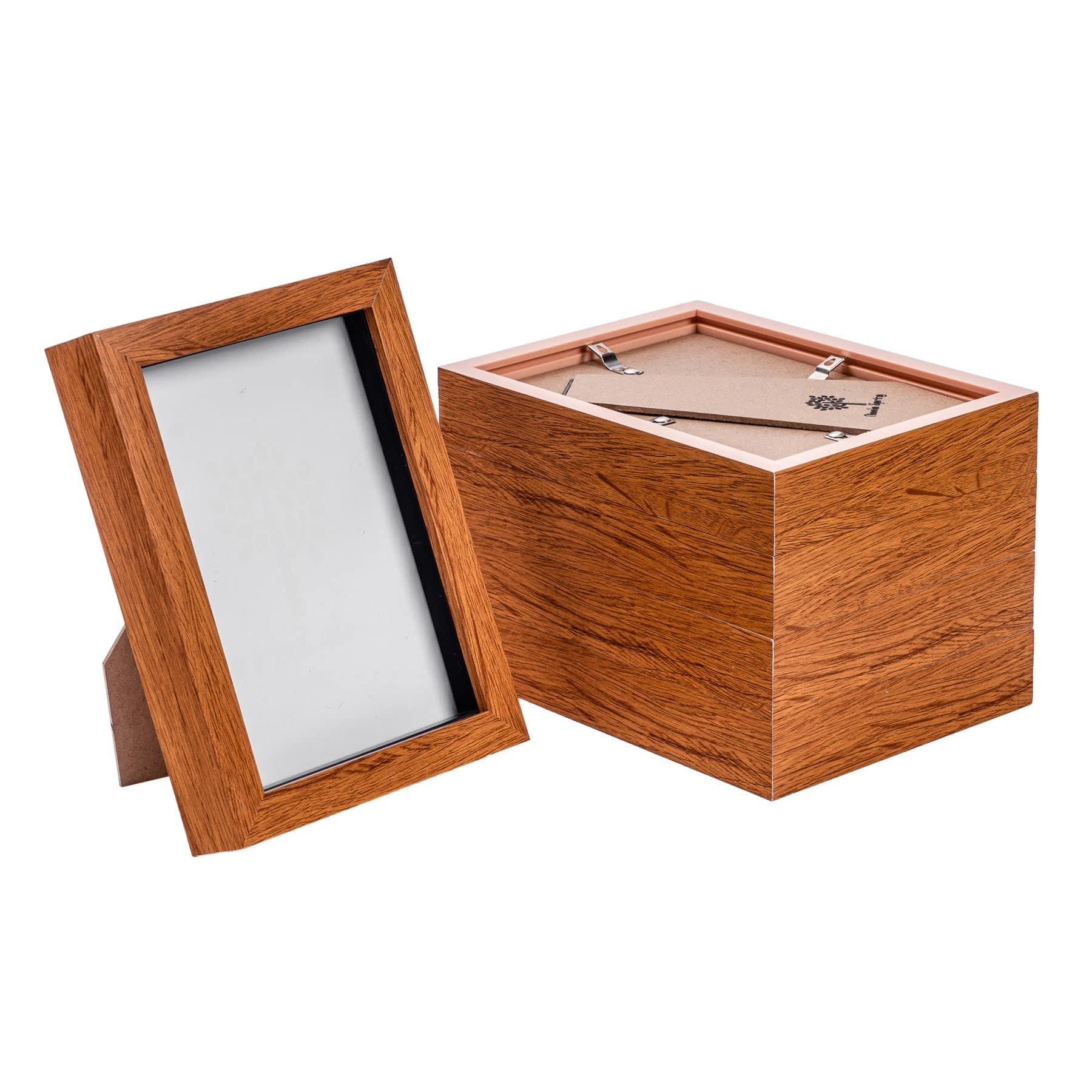 Nicola Spring 3D Box Photo Frames - 5 X 7" - Dark Wood - Pack Of 5 - Brown