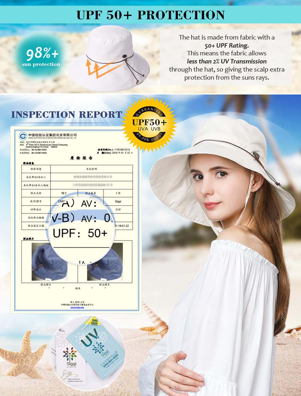 Comhats Chapeau de soleil pour femme Protection UV pliable UPF 50 + seau en coton