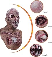 Vista 4 de Molezu - Máscara de látex de zombie o muerto viviente para adulto, disfraz tenebroso y sangriento para halloween, cosplay, fiesta de disfraces (D)