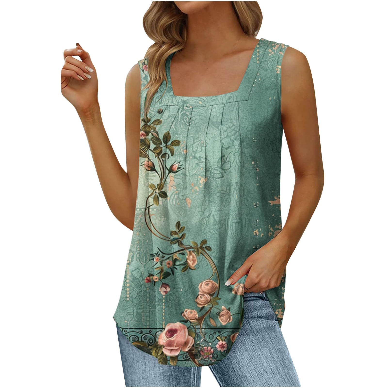NUSGEAR Camisetas sin Manga Mujer Verano Moda Estampados Girasol Casual Camisola Camisetas de Tirantes Cuello Cuadrado Deportivo Original Fiesta Playa Chaleco Tops Camisa Blusa Suelto Basic tee 2024