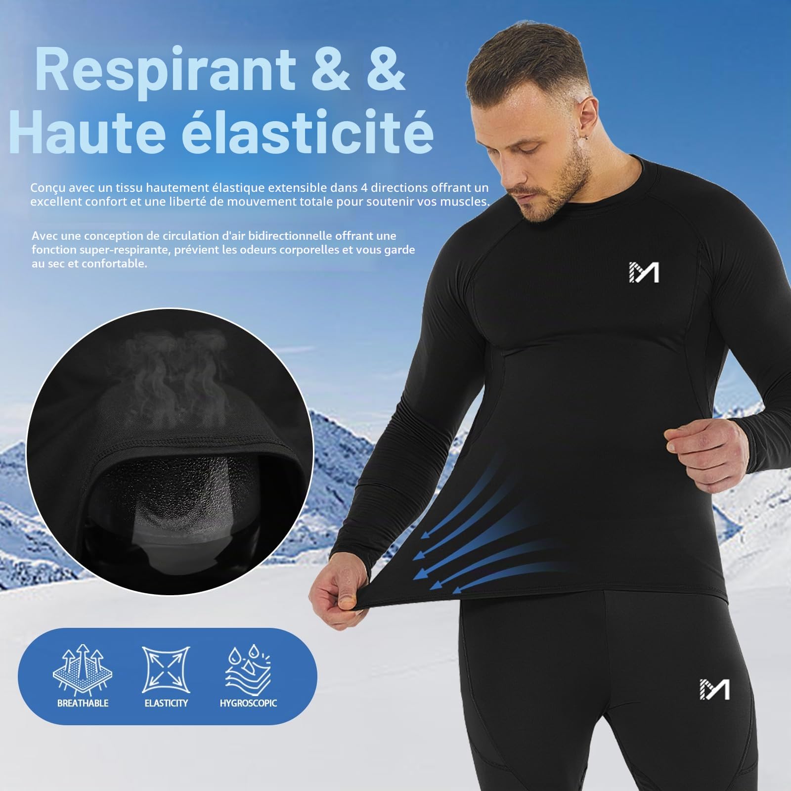 MEETWEE Tee Shirt Thermique Homme, Manche Longue Maillot de Compression Base Layer sous-Vêtements Thermique pour Sports Ski Running