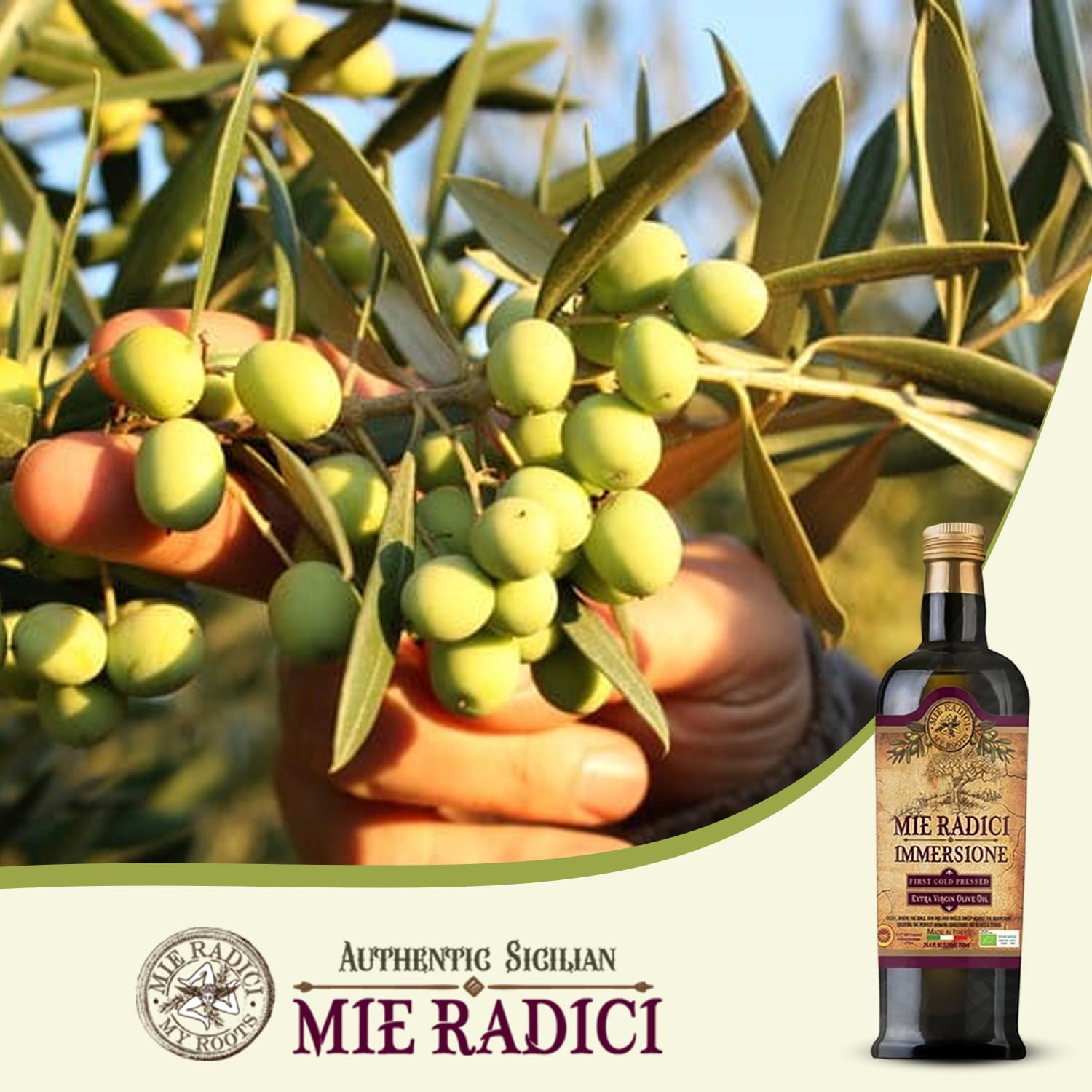 Mie Radici Immessione D.O.P.Certified, Organic - First Cold Pressed Extra Virgin Olive Oil | Made From Superior Sicilian Olives | Unfiltered Fruity Flavors - High in Polyphenols & Antioxidant (750ml) - Image 5
