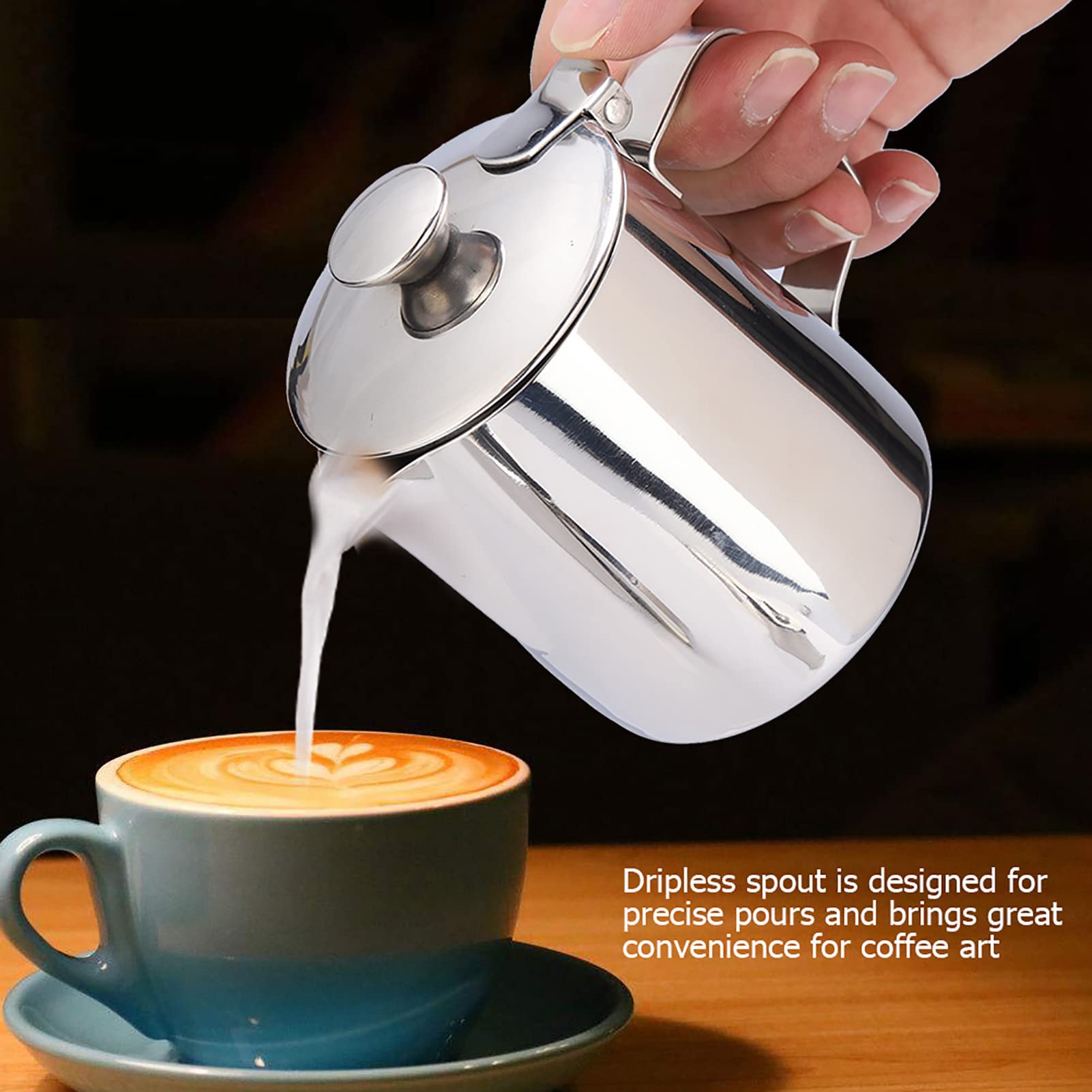 Tazza da caffè in Acciaio Inossidabile Tazza Brocca per Schiuma di Latte Brocca con Coperchio per la Caraffa per Latte in Acciaio Inossidabile Latte Coffee Art Il Beccuccio (350 ml)