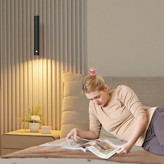 ACMHNC Led hanglamp zwart, Hanglamp voor slaapkamer met oplaadbare batterij 4500 mAh, Zwart cilindervormig modern bedlampje voor woonkamer, Touch Dimbaar, 4 x 30cm photo 2