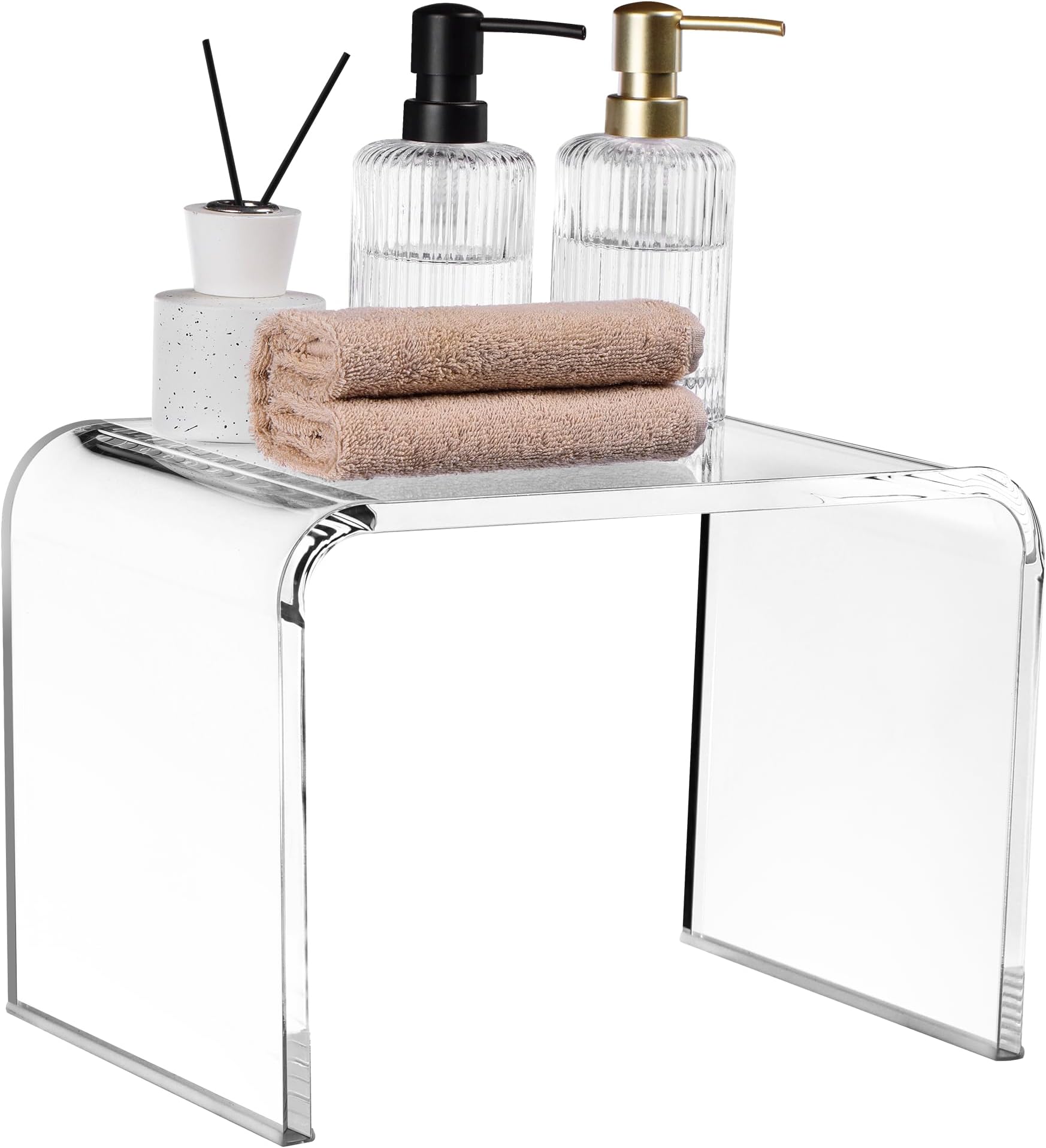 Navaris Acrylic Stool - Clear Shower & Bath Chair - Plastic Bench Ideal for Bathroom and Toilet - Step Stools to Sit in Shower - Versatile Modern Design - Stable and Non-Slip