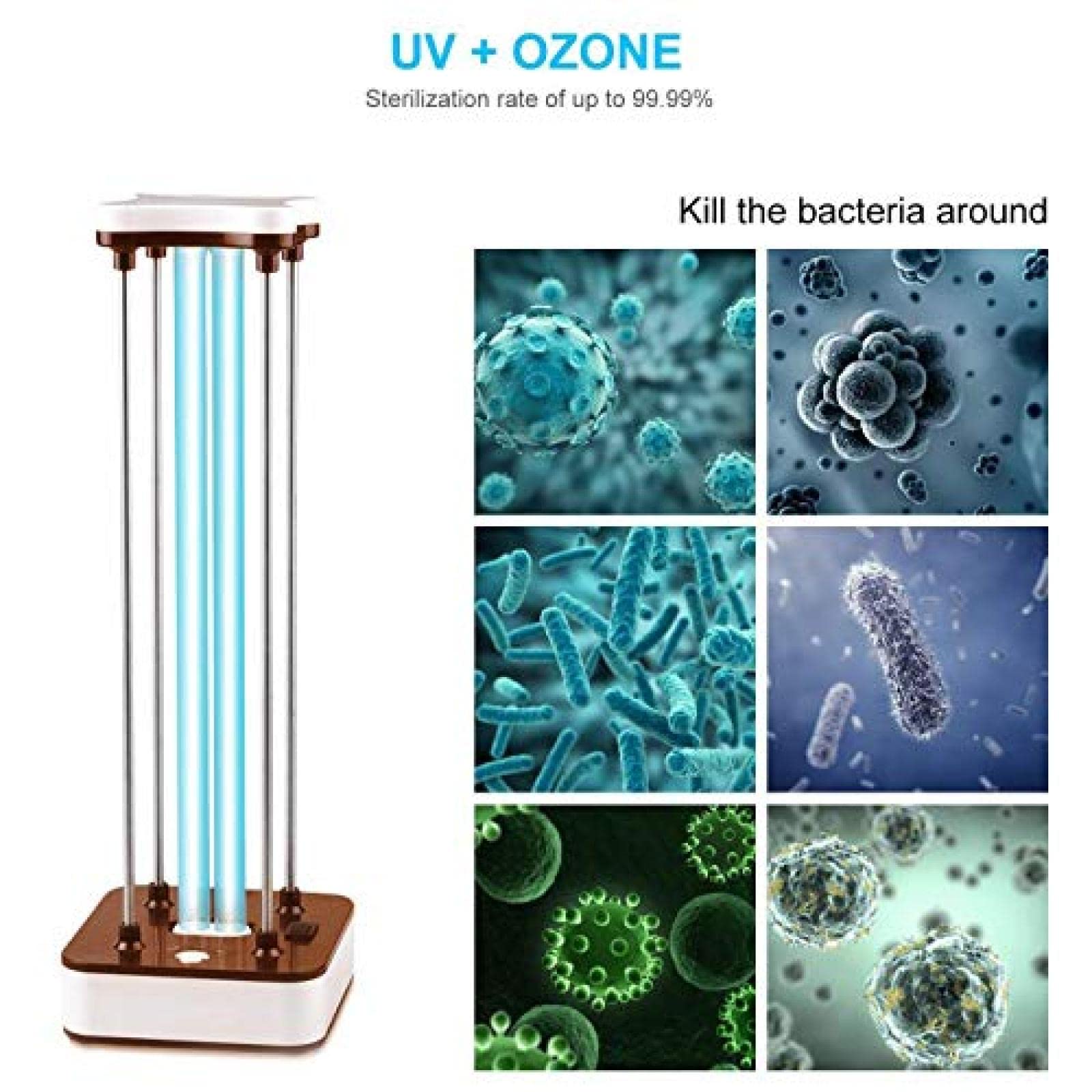 Lámpara Ultravioleta De Desinfección Purificador De Aire UV-C Esterilizador De Habitación Móvil Luz Control Remoto Mata El 99% De Las Bacterias, Virus Y Moho para Automóvil, Hogar, Refrigera