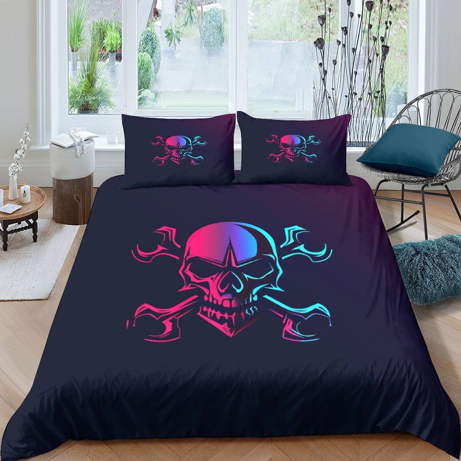 Parure housse de couette microfibre ultra douce motif tête de mort