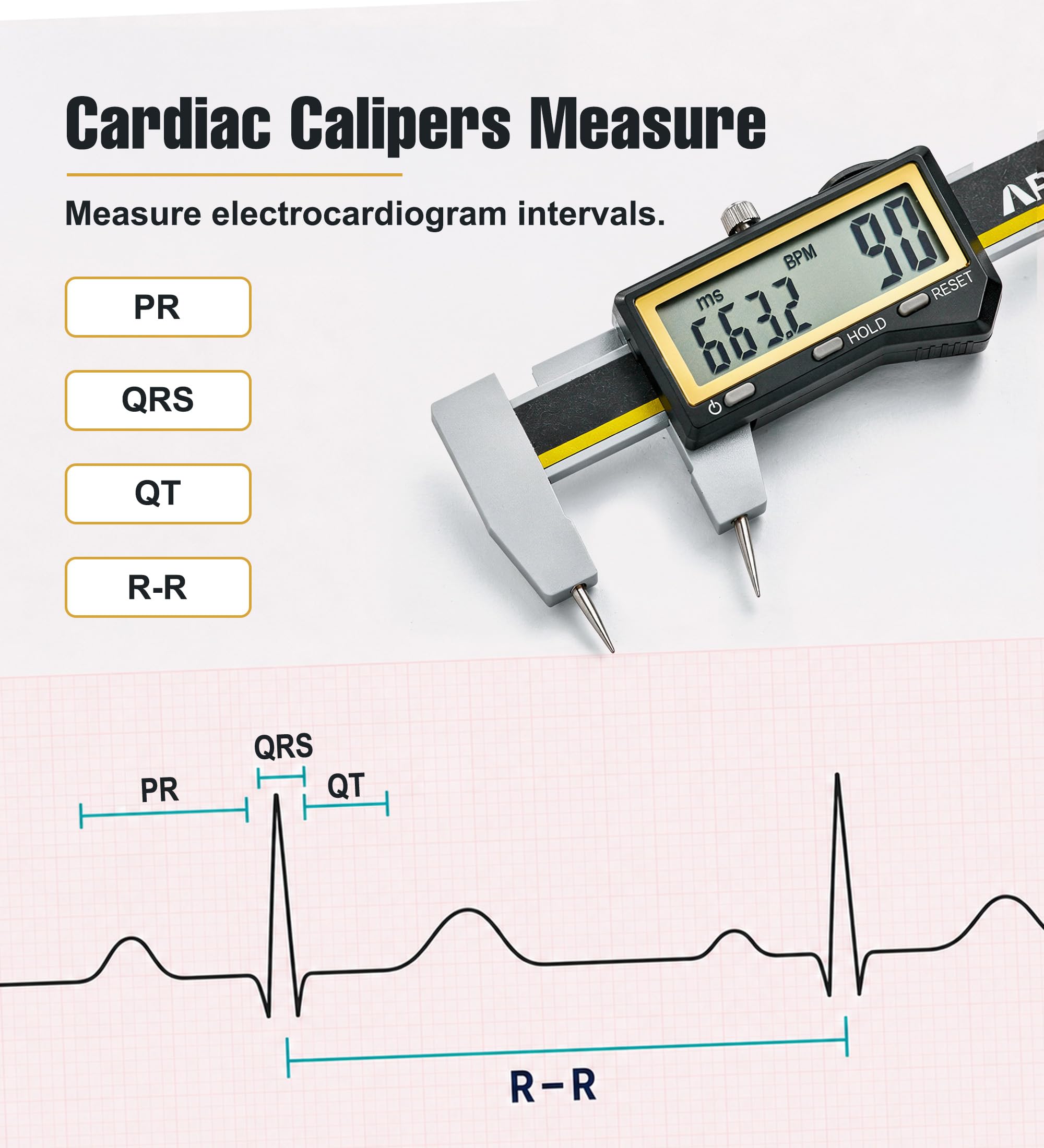 ARKA Digitaler EKG-Messschieber - Sofortige Herzfrequenz- & Intervallmessung, Einhandbedienung, großes LCD-Display, Elektrokardiographen Messwerkzeug für Ärzte, Krankenschwestern, Medizinstudent