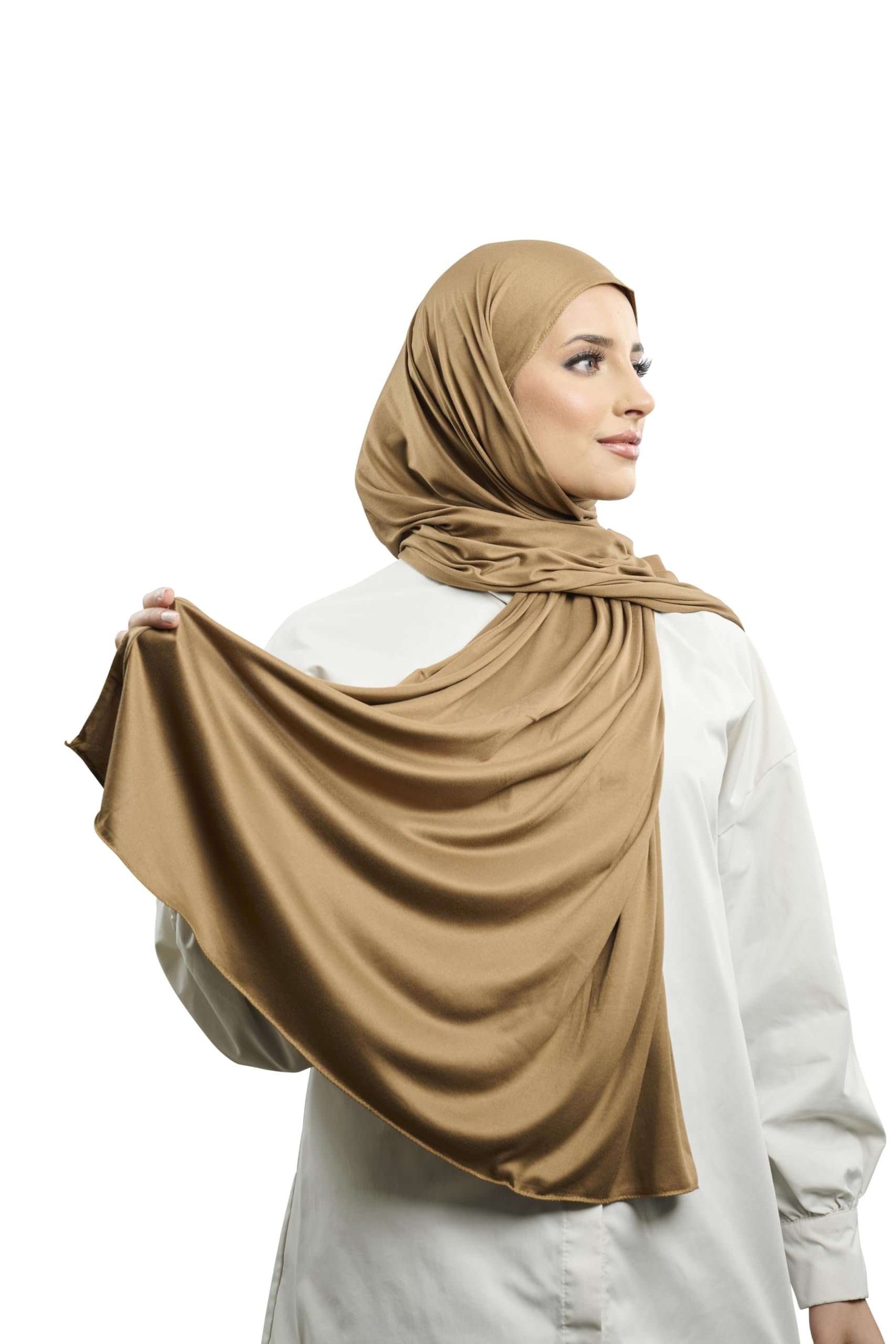 AREESHA Luxury Jersey Hijab Scarf Cotton Shawl Wrap Headscarf - Made in Dubai (Caramel)