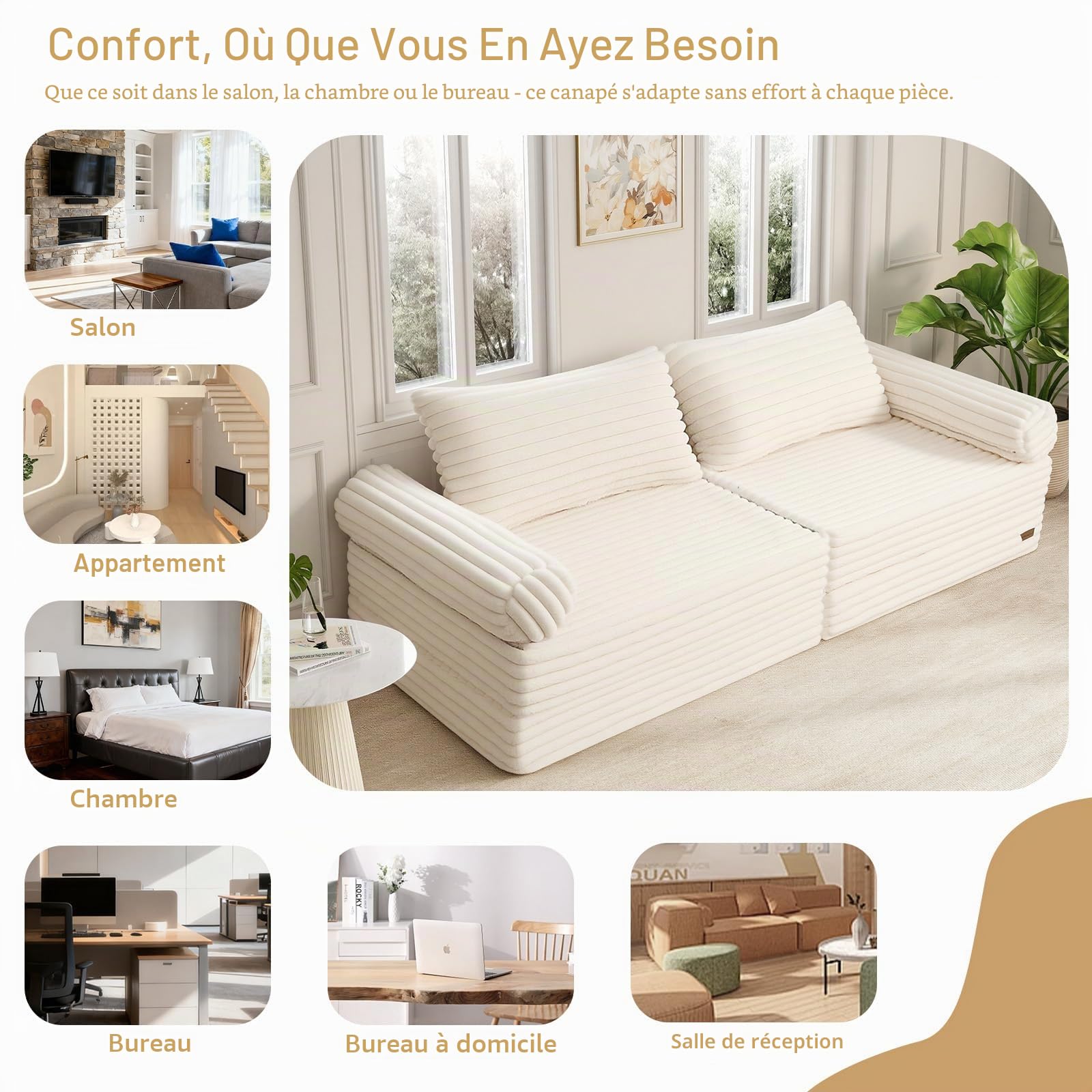 MeMoreCool Canapé-lit futon pliable avec coussin, beige