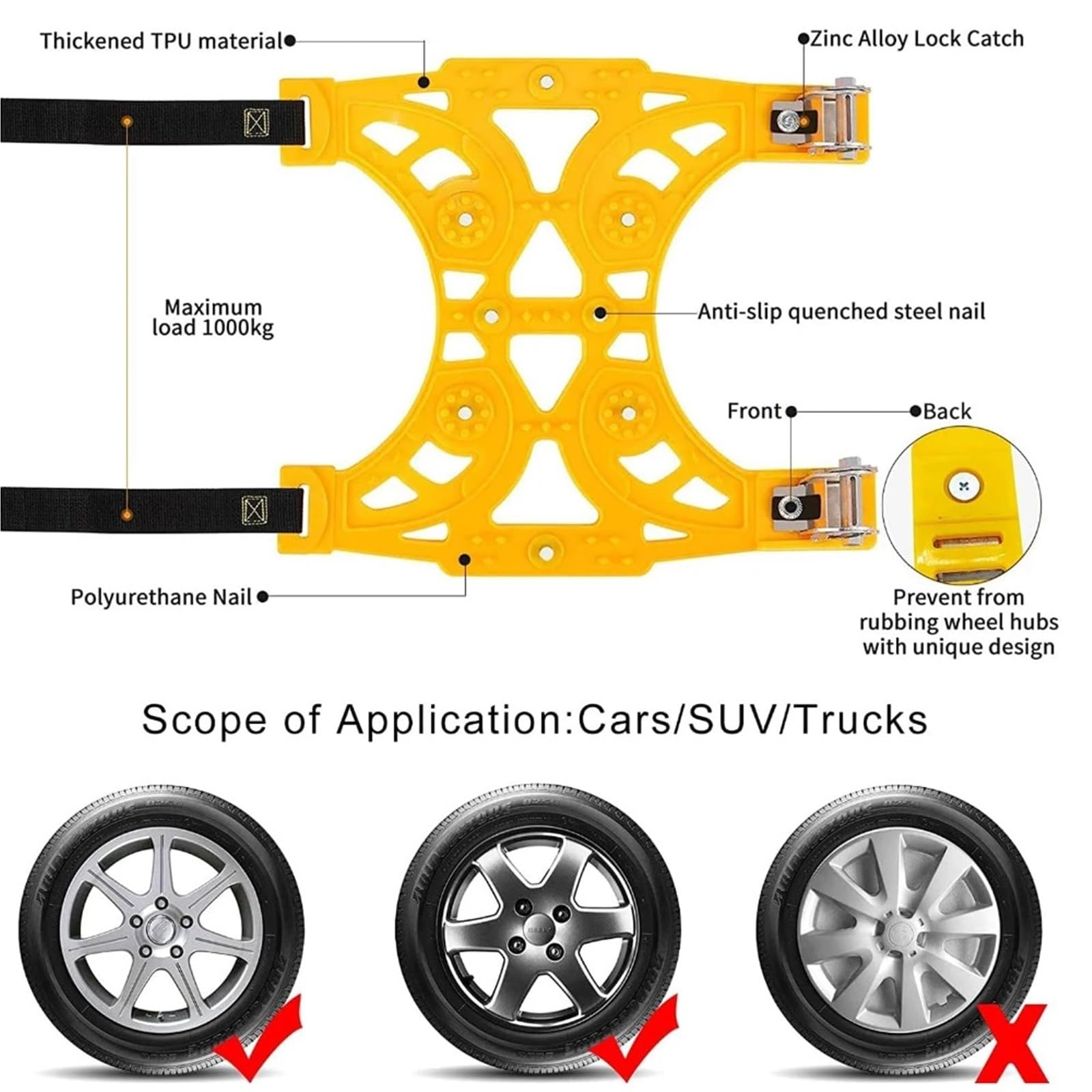 6 cadenas de nieve for coches, ajustables, antideslizantes emergencia for hielo, carretera, barro y arena, universales