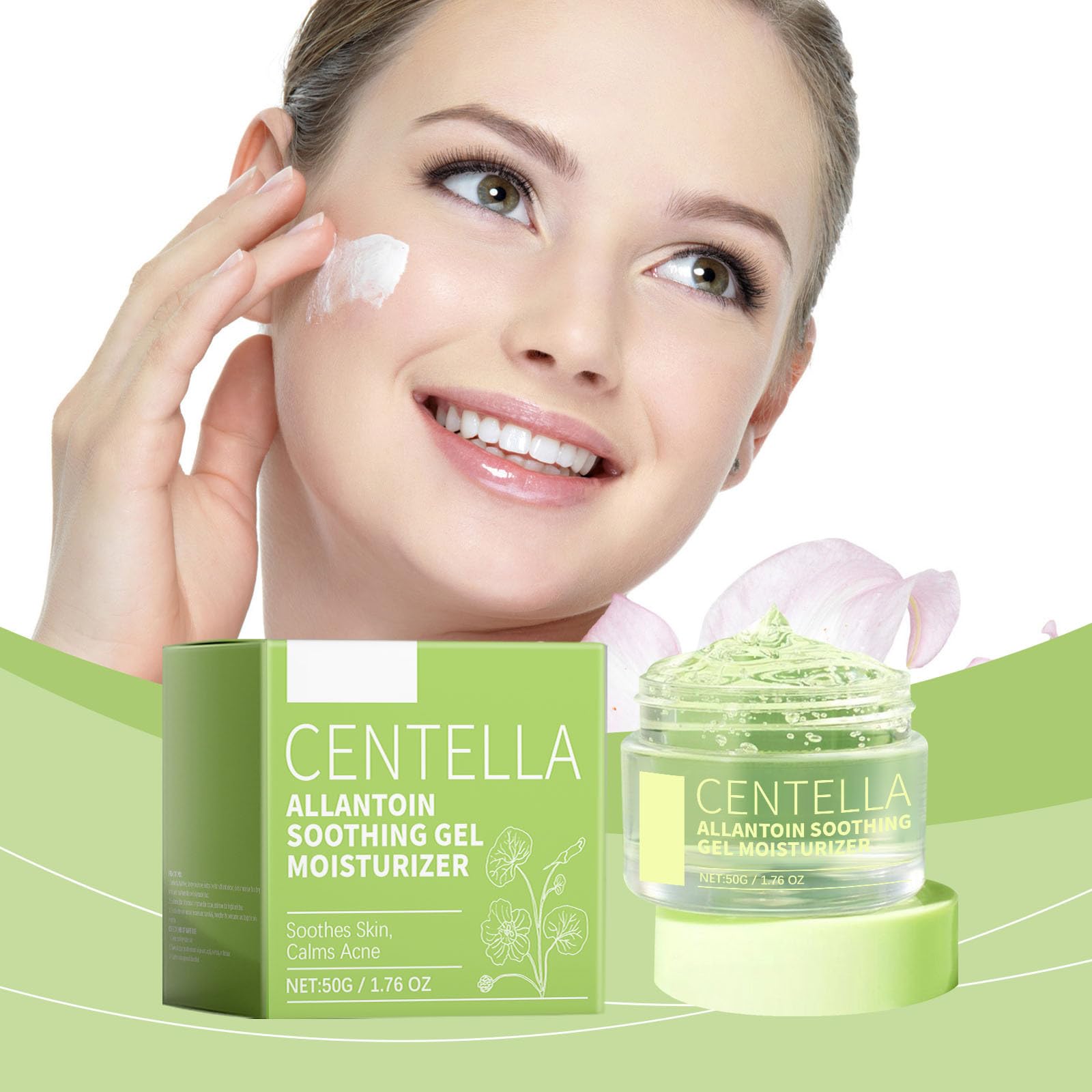 Glad2Glow Centella Allantoin Beruhigendes Gel-Feuchtigkeitscreme Ohne Alkohol Duft & Öl Beruhigendes und feuchtigkeitsspendendes Gesichtsgel für alle Hauttypen 1 Stück YbD013 (Green, 5x5x4.1cm)