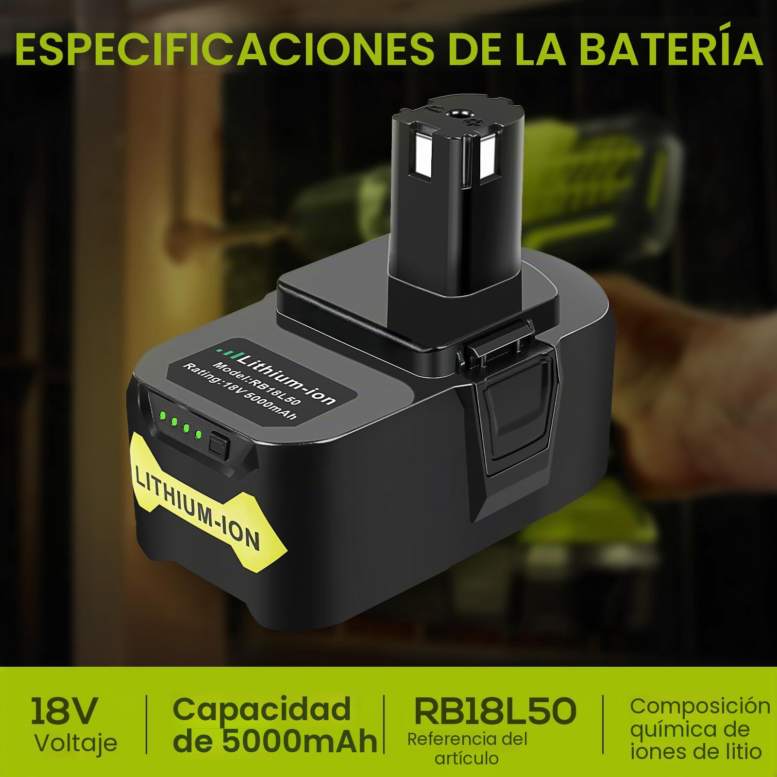 ASUNCELL 2 Piezas Batería 18V 5.0Ah para Ryobi, Li-Ion Batería de Repuesto para Ryobi One+ RB18L50 RB18L40 RB18L25 RB18L15 RB18L13 P102 P103 P104 P105 P106 P107 Herramientas Inalámbricas