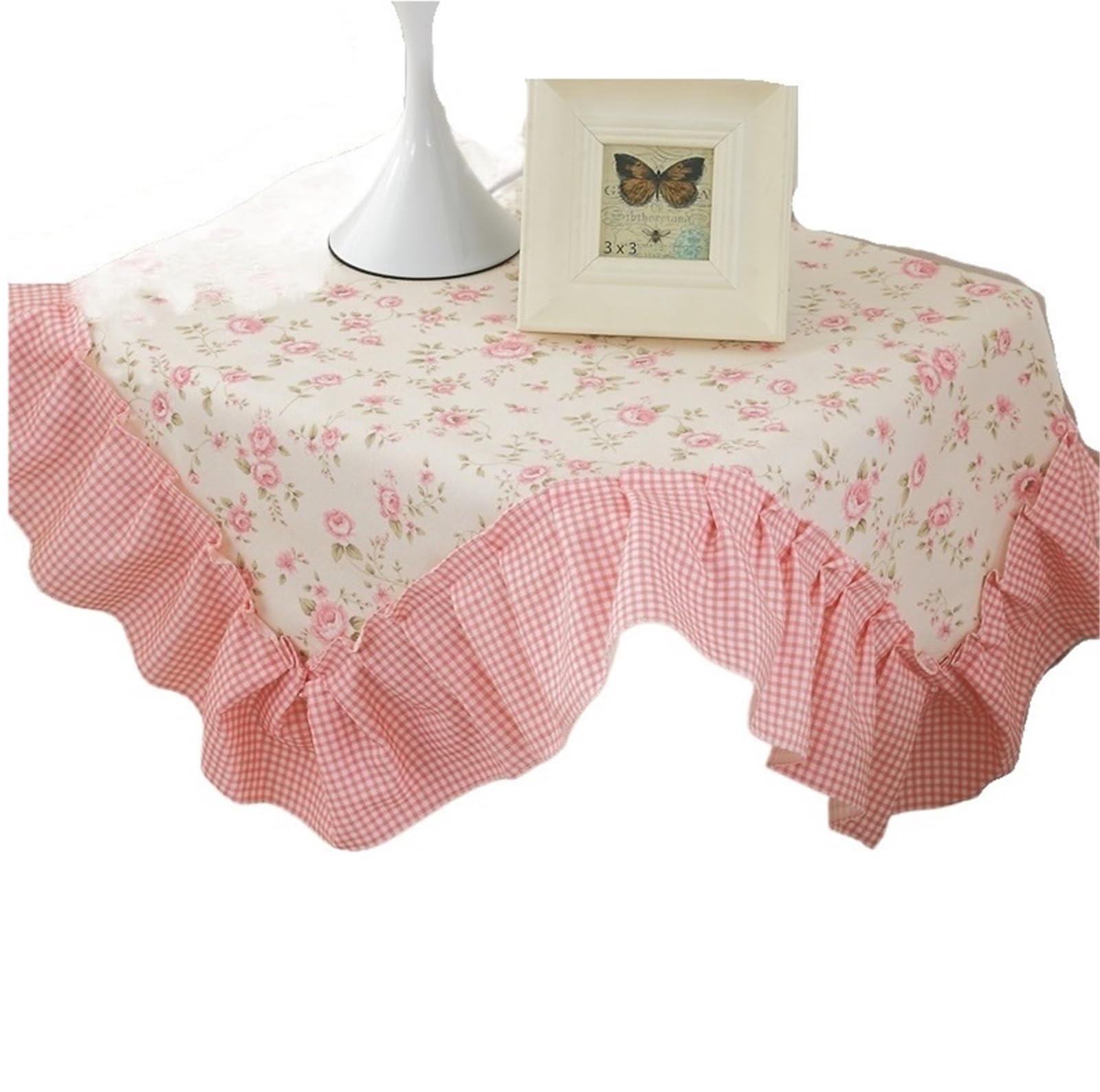 ZNTIHZ Lace Bedside Table Cover Embroidered Tablecloth Simple Style Multifunctional Wedding Party For Furniture Dresser(Pink,85x85cm)