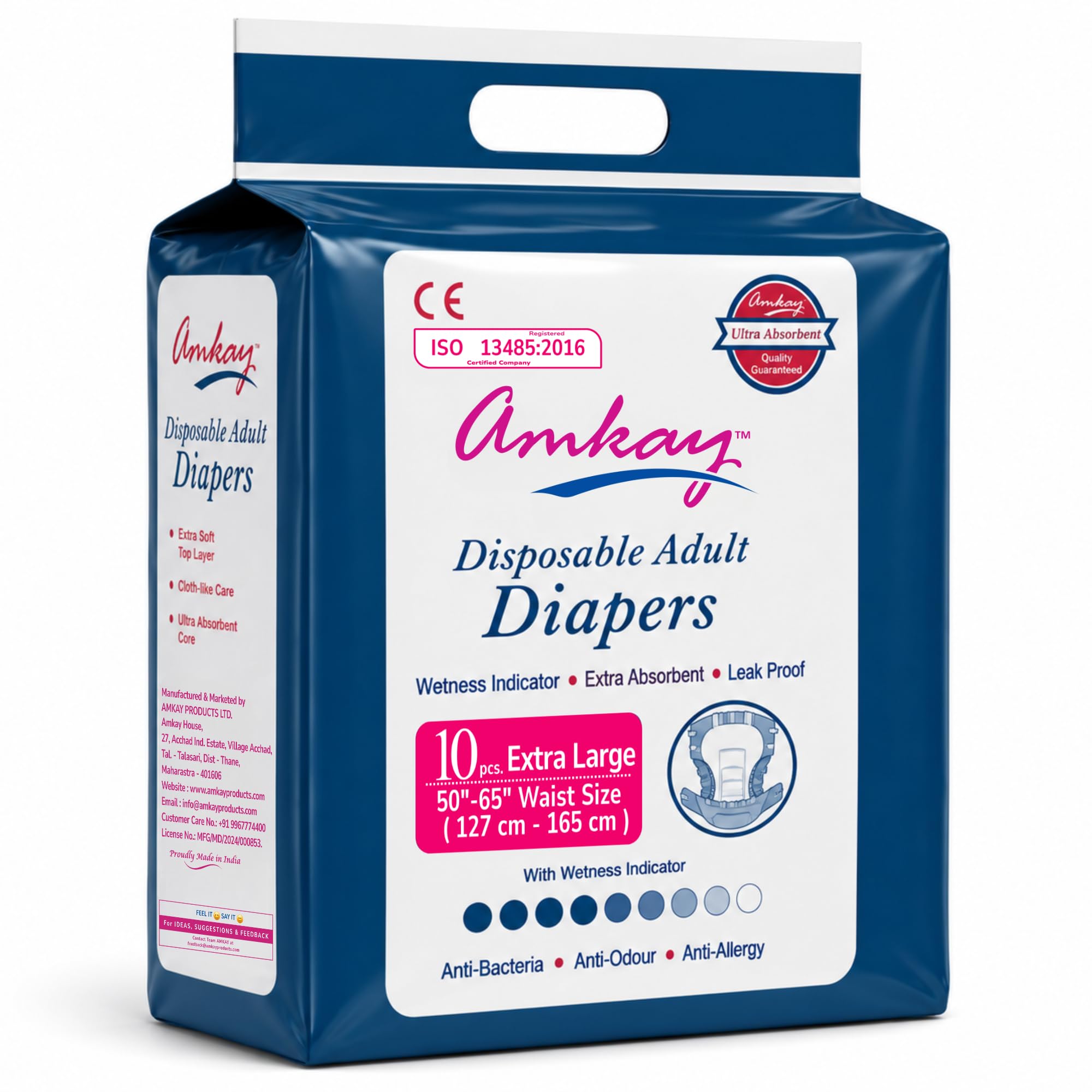 Amkay Adult Tape Diapers XL(127cm-165/50”-65”) for Men & Women, Large, 10 Count | Extra Absorbent Disposable Adult Diapers with Wetness Indicator & Leak Proof Protection | Incontinence Diapers for Elderly, Patients & Bedridden Care ( XL)-picture-22