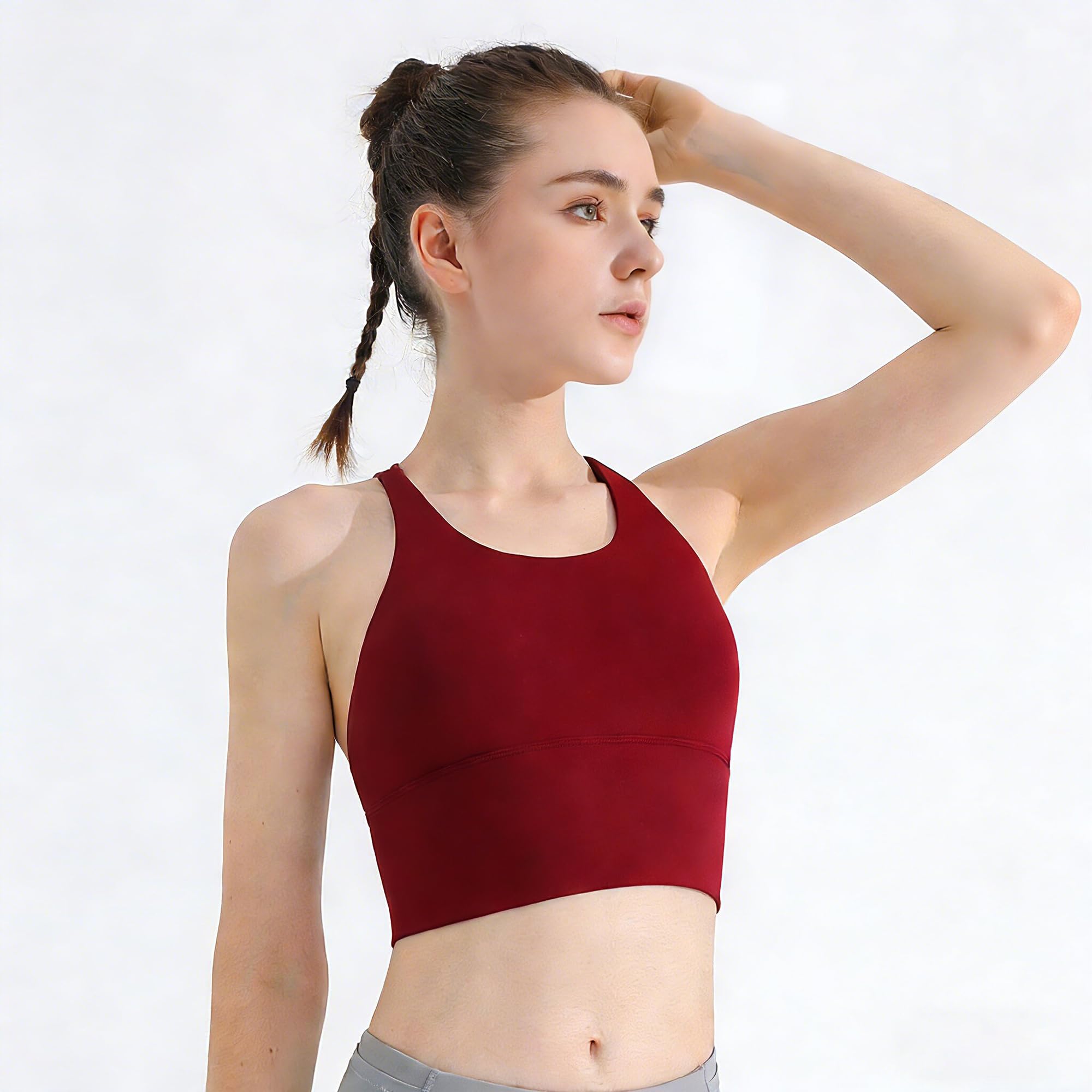 Reggiseno sportivo da donna con spalline incrociate sulla schiena reggiseni da yoga imbottito longline allenamento palestra canotta