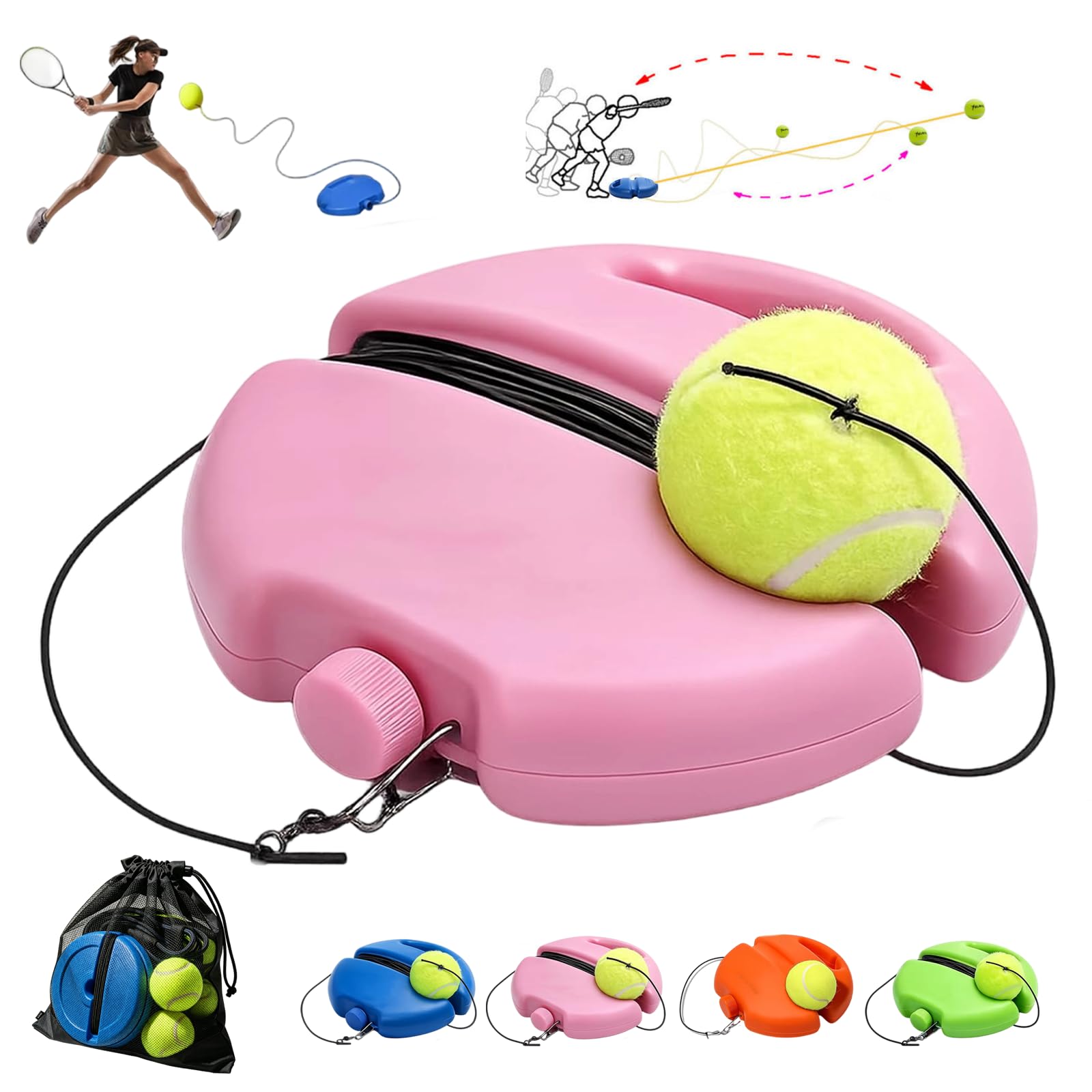Portable Solo Tennis Trainer Rebounder, Tennis Trainer with String Balls & Weighted Stable Anti-Slide Base, Tennis Practice Equipment for Kids, Adults, Beginners, Outdoor Games (1pc-d)