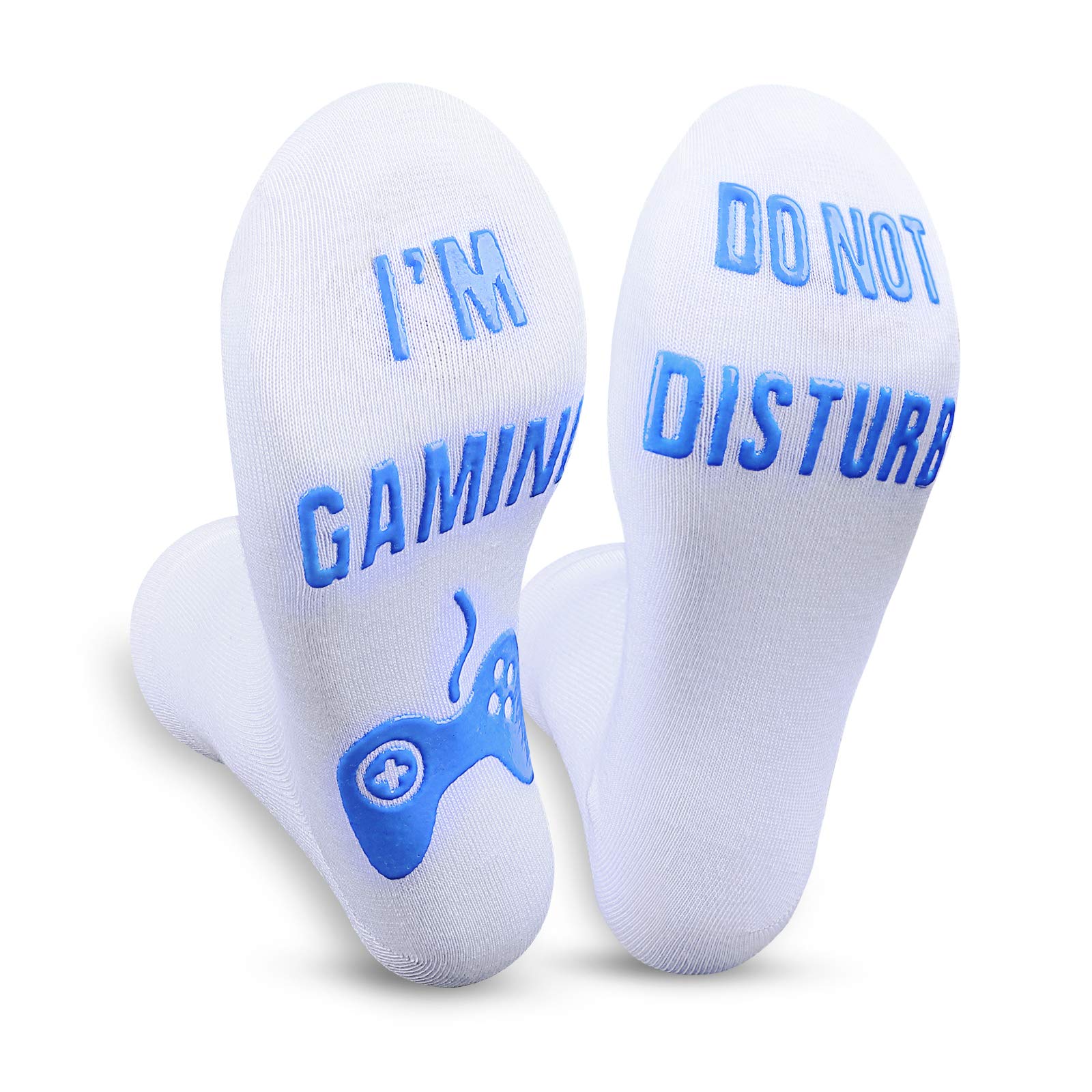Do Not Disturb I’M Gaming Socks, Funny Novelty Gamer Socks Valentines Day Father Day Gifts for Men Women Boy Girl - white - Large