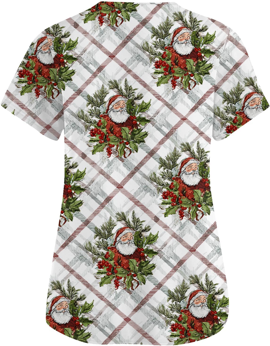 Seasonal Christmas Nurse Scrubs Festive Print V Neck Short Sleeve Stretch Uniform with Pockets Healthcare