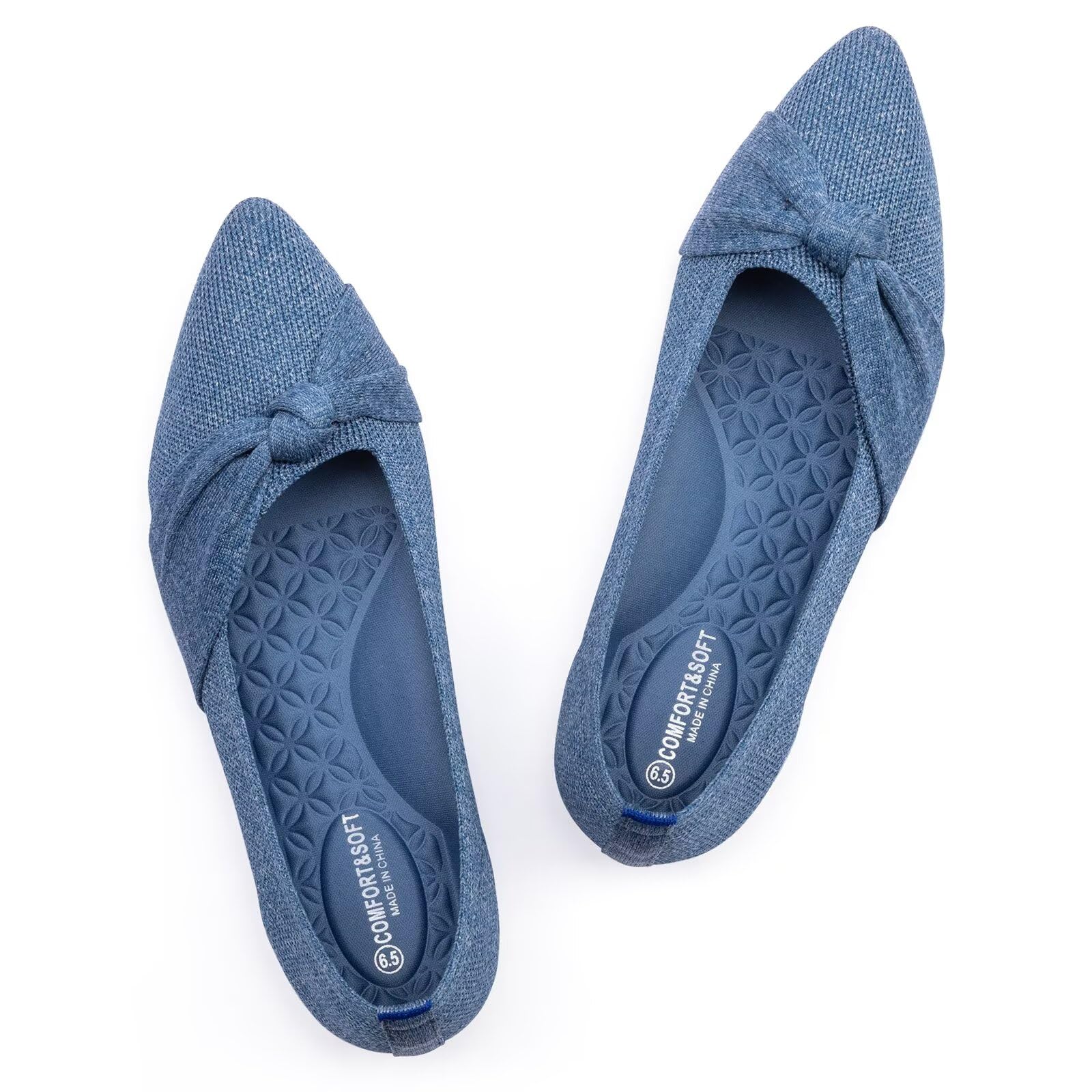 Frank Mully Womens Pointed Toe Flats Knit Dress Shoes Comfort Women Shoes Softable