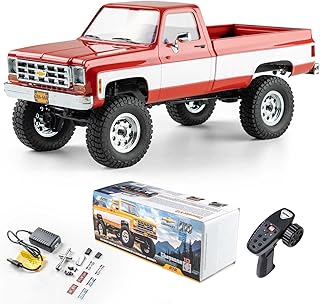 FMS 1/18 RC Crawler FCX18 Chevy K10 RC Truck RTR RC Car Official Licensed Model Car 8km/h 4WD 900mAh Hobby RC Cars Remote Control Car with LED Lights Vehicle 4-Ch 2.4GHz Transmitter(Red)
