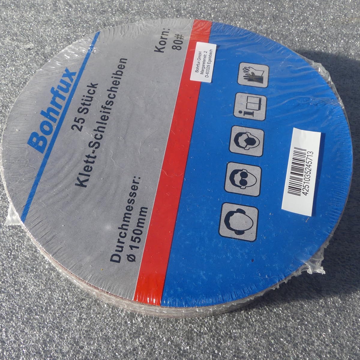 25 dischi abrasivi KleTT Ø 150 mm grana (selezionabile) P40 – P240 senza fori, carta vetrata per cartongesso, dischi adesivi, giraffa a collo lungo, levigatrice eccentrica Bosch (grana P80)