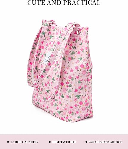 Miniatura 9 de Bolsa de pana para mujer, bolsa de hombro con bolsillo interior para trabajo, playa, viajes y compras