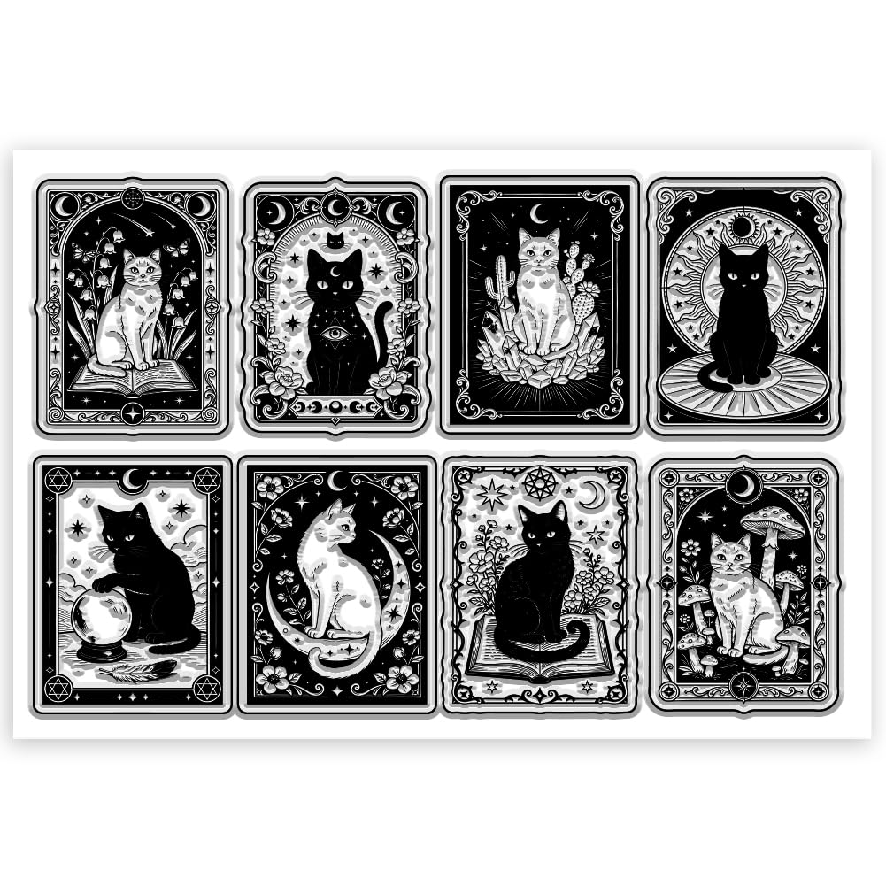 Sello de silicona con patrón de gato misterioso para manualidades, álbumes de recortes y tarjetas, decoración de manualidades, 6.3 x 4.3 pulgadas